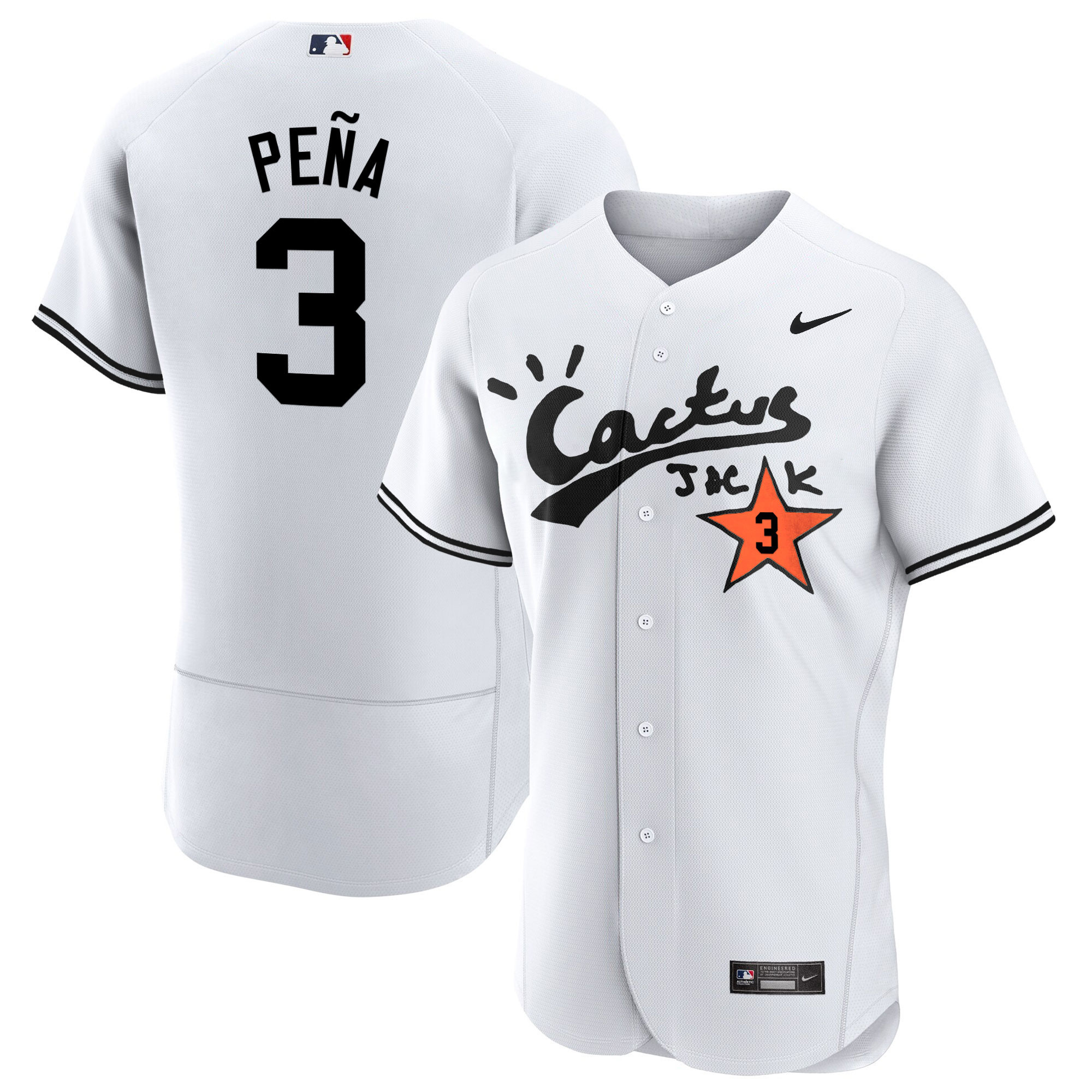 Jeremy Pena Men's Houston Astros Cactus Jack Flex Base V2 White Jersey - All Stitched