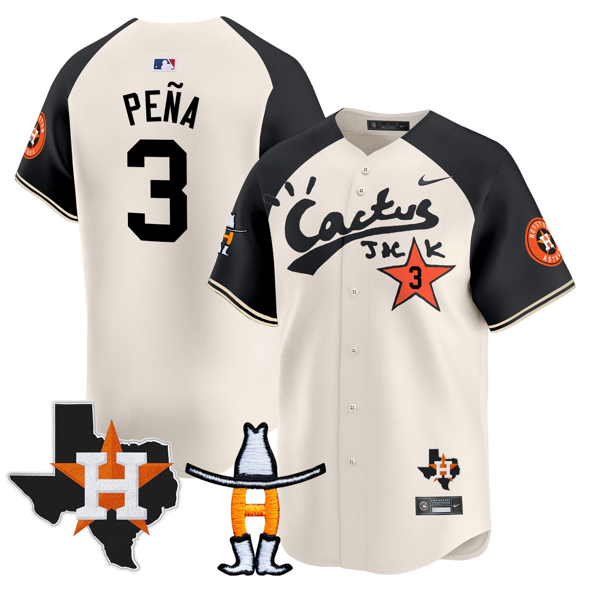 Jeremy Pena Men's Houston Astros Cactus Jack Houston Rodeo Patch Vapor Premier Limited Cream Alternate Jersey - All Stitched