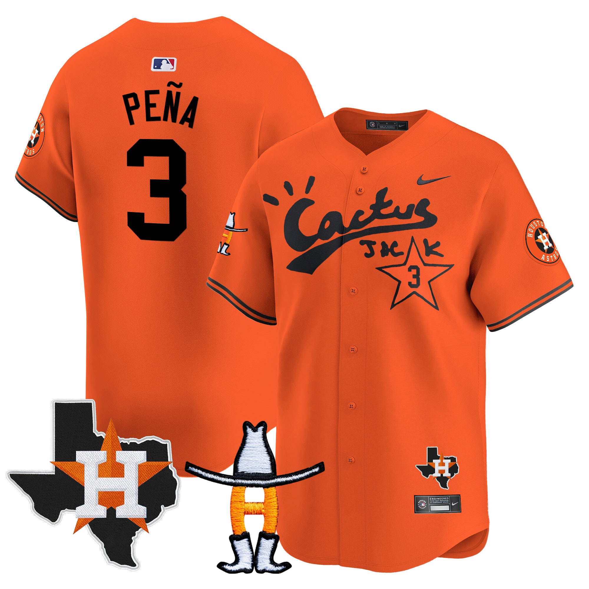 Jeremy Pena Men's Houston Astros Cactus Jack Houston Rodeo Patch Vapor Premier Limited Orange Jersey - All Stitched