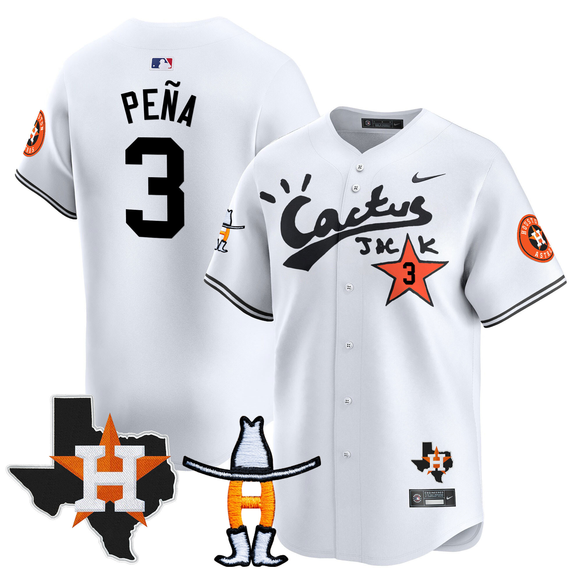 Jeremy Pena Men's Houston Astros Cactus Jack Houston Rodeo Patch Vapor Premier Limited White Jersey - All Stitched