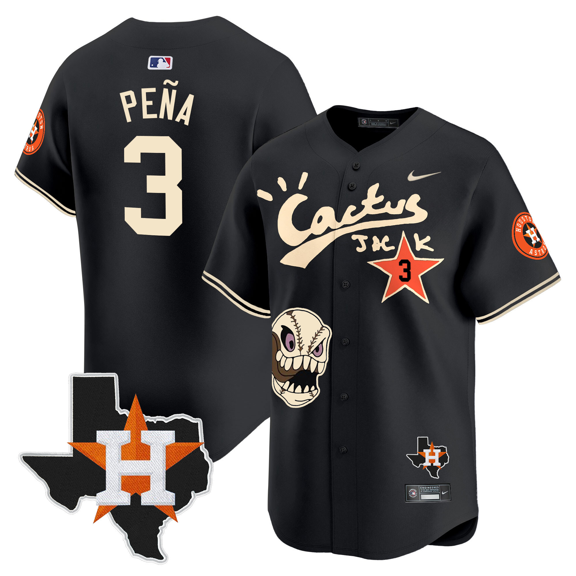 Jeremy Pena Men's Houston Astros Cactus Jack Patch Vapor Premier Limited Black Jersey - All Stitched