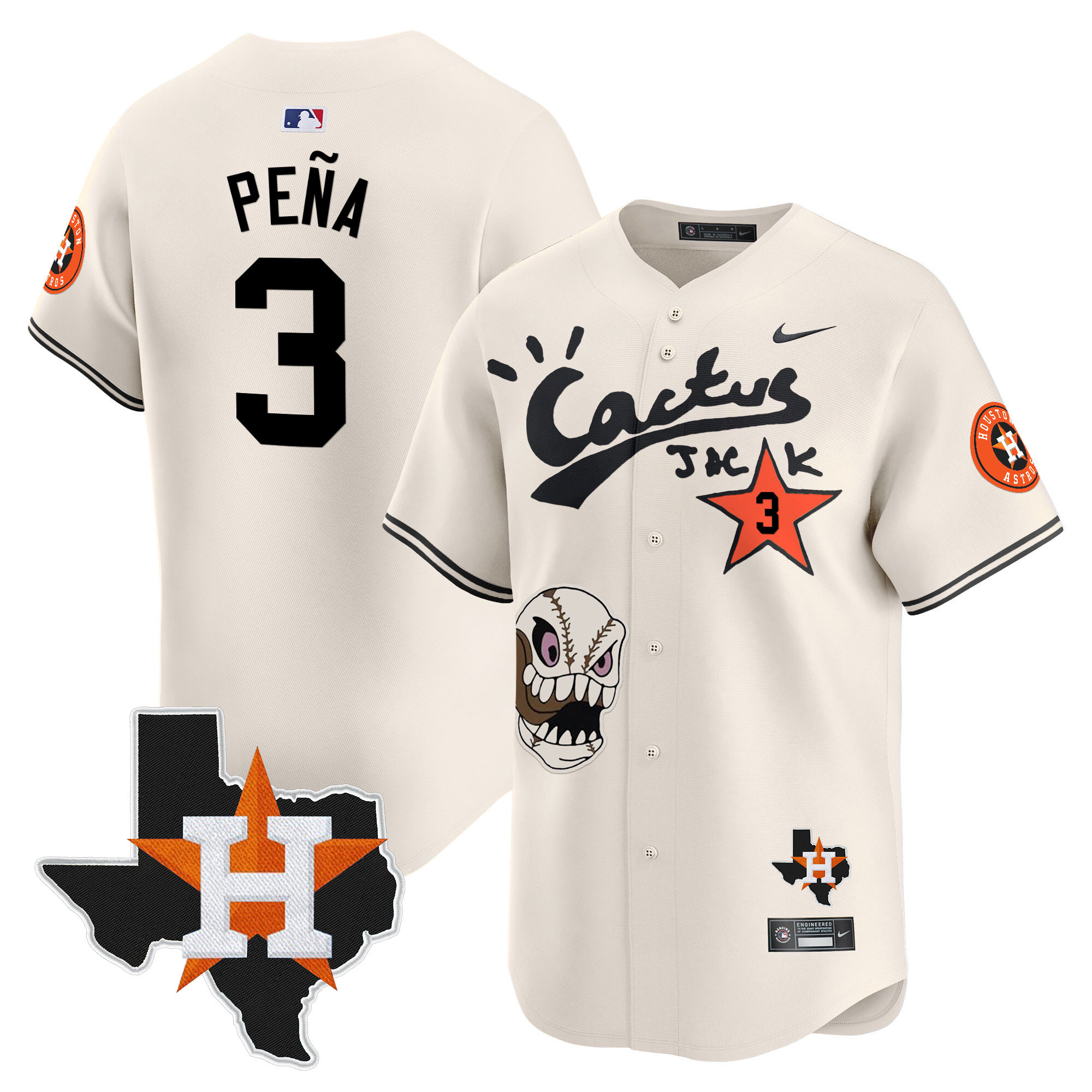 Jeremy Pena Men's Houston Astros Cactus Jack Patch Vapor Premier Limited Cream Jersey - All Stitched