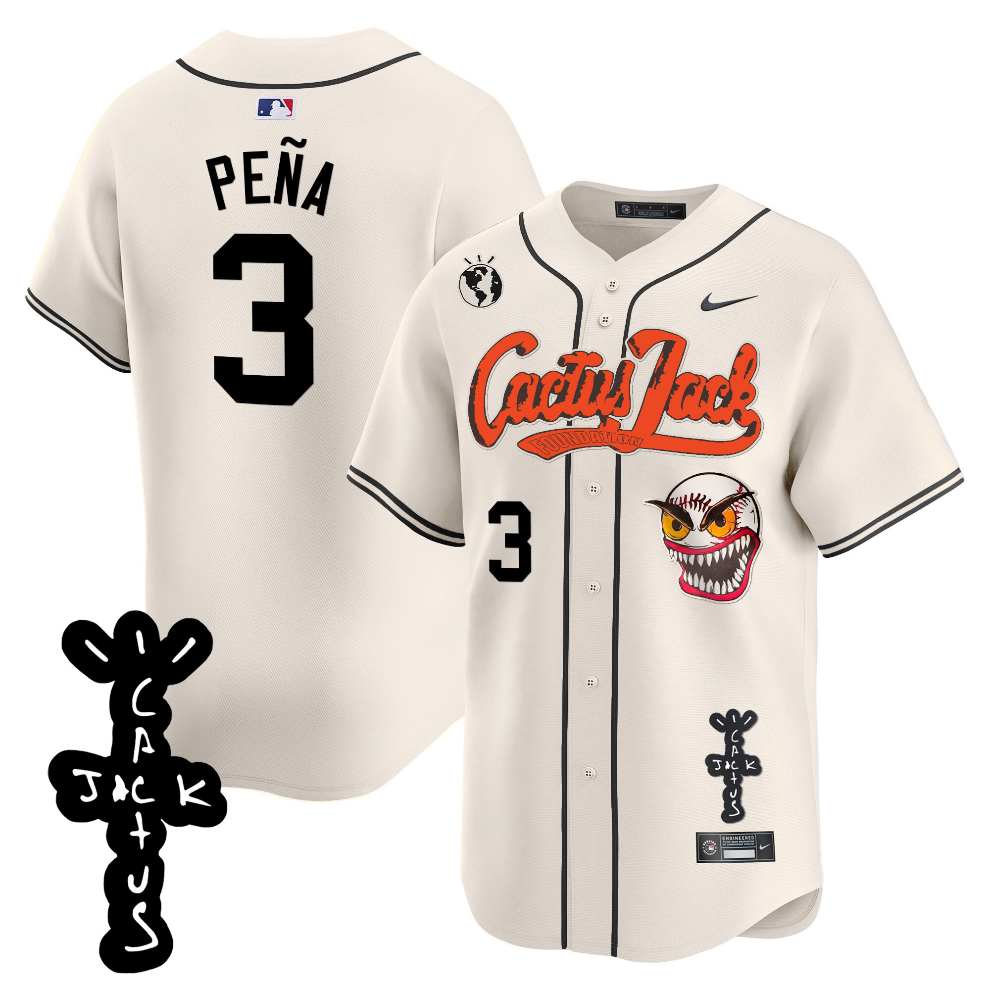 Jeremy Pena Men's Houston Astros Cactus Jack Patch Vapor Premier Limited Cream Jersey - All Stitched