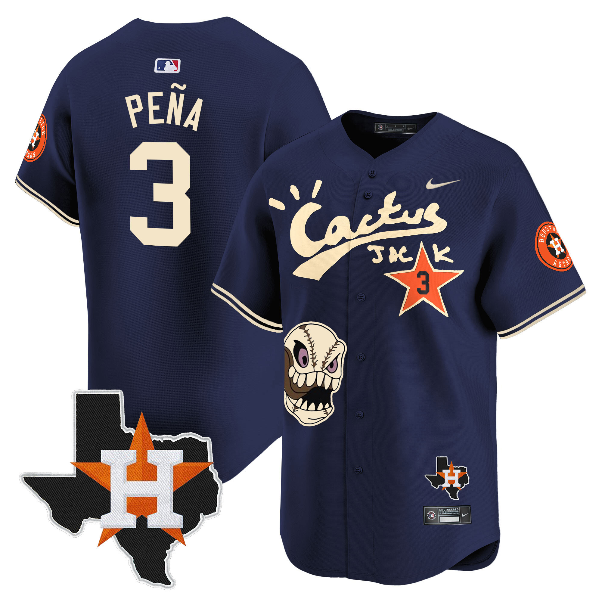 Jeremy Pena Men's Houston Astros Cactus Jack Patch Vapor Premier Limited Navy Jersey - All Stitched