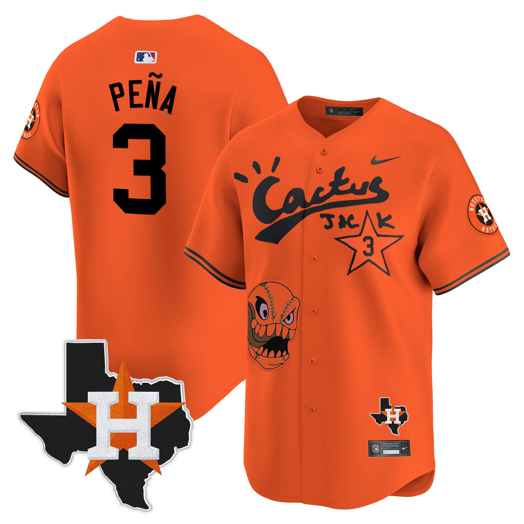 Jeremy Pena Men's Houston Astros Cactus Jack Patch Vapor Premier Limited Orange Jersey - All Stitched