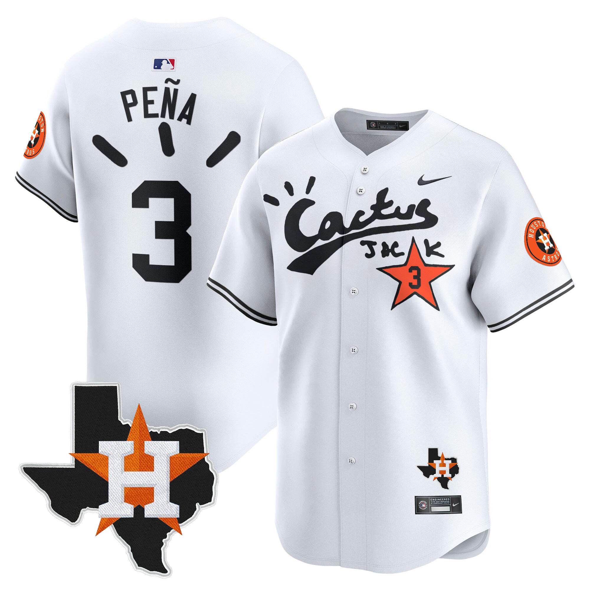 Jeremy Pena Men's Houston Astros Cactus Jack Patch Vapor Premier Limited V10 White Jersey - All Stitched