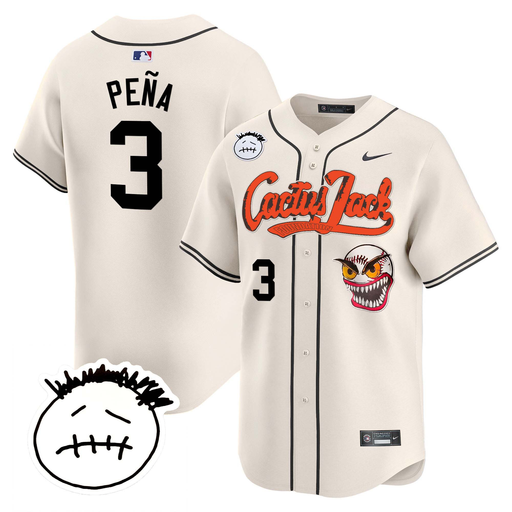 Jeremy Pena Men's Houston Astros Cactus Jack Patch Vapor Premier Limited V3 Cream Jersey - All Stitched