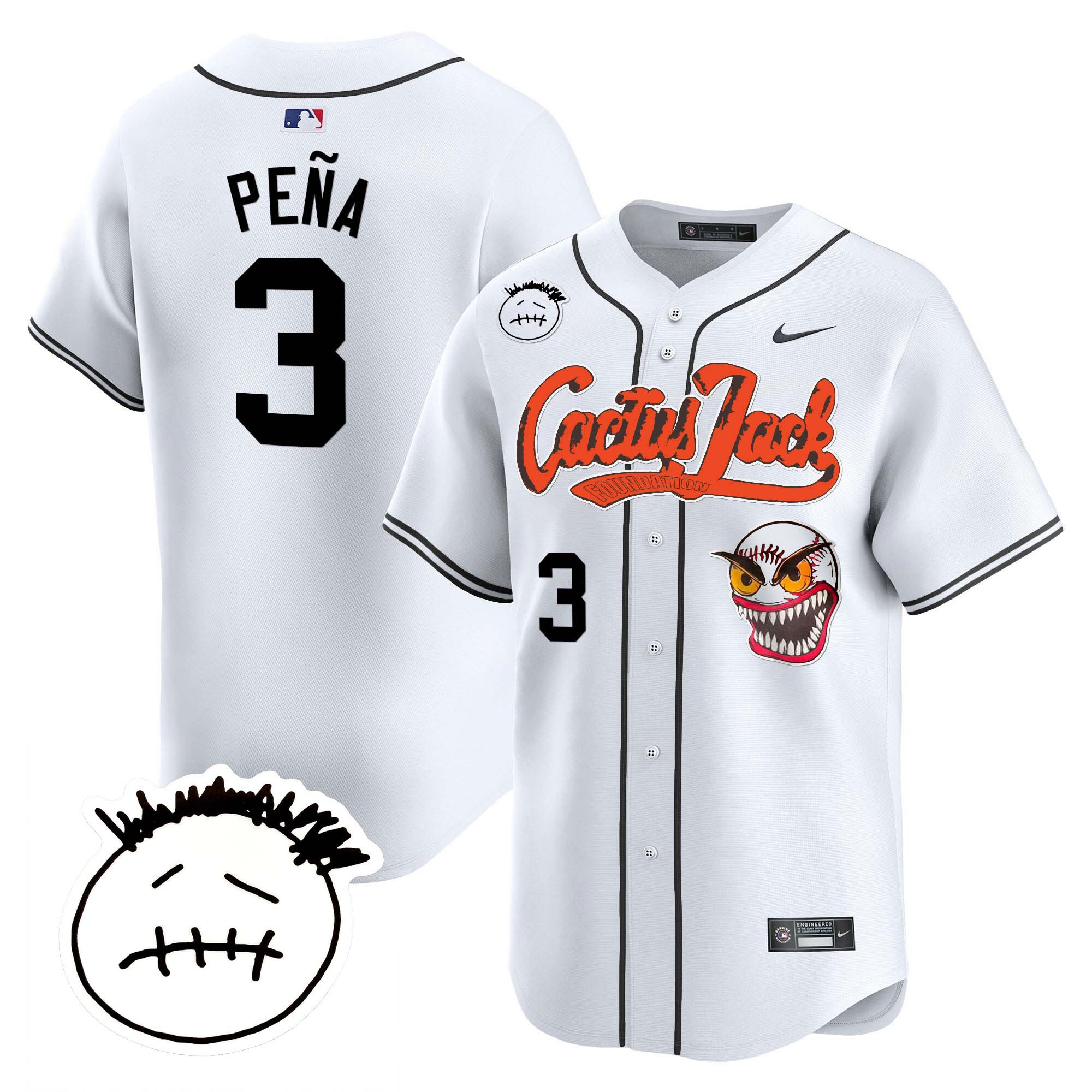 Jeremy Pena Men's Houston Astros Cactus Jack Patch Vapor Premier Limited V3 White Jersey - All Stitched