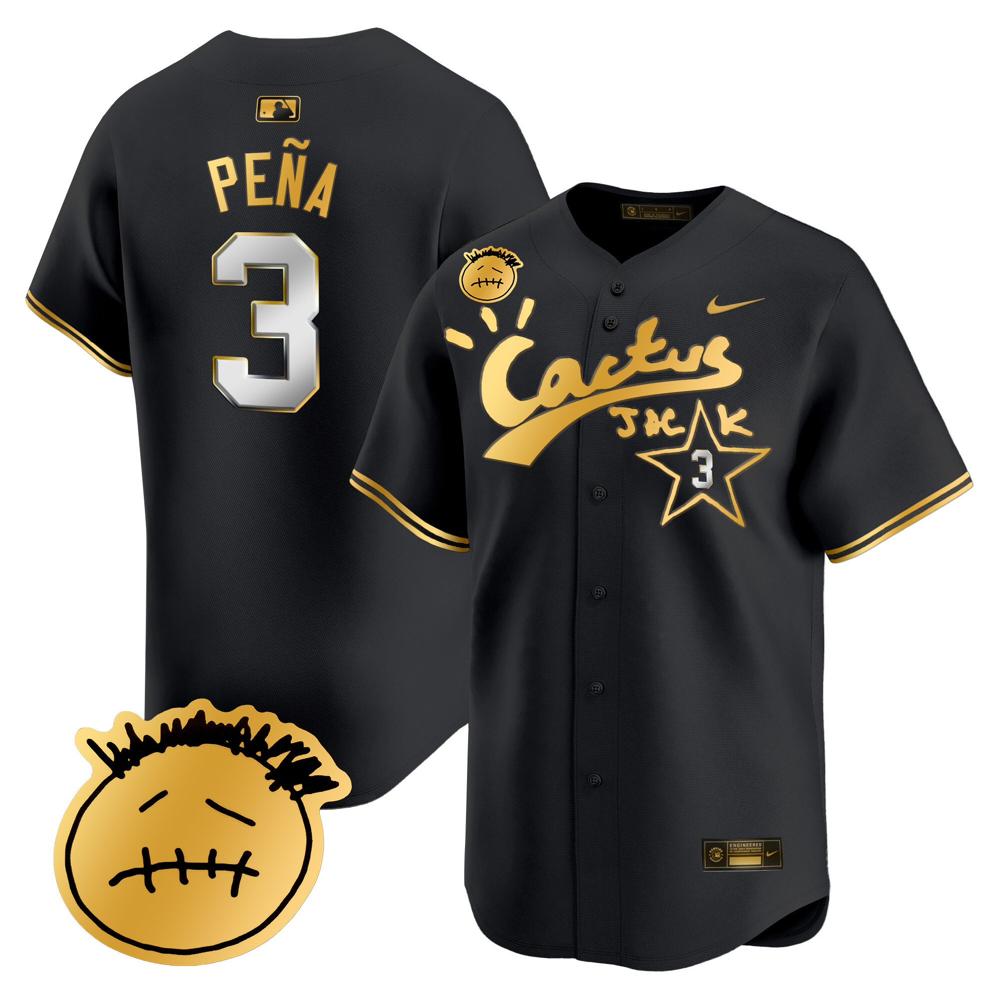 Jeremy Pena Men's Houston Astros Cactus Jack Patch Vapor Premier Limited V5 Black Gold Jersey - All Stitched