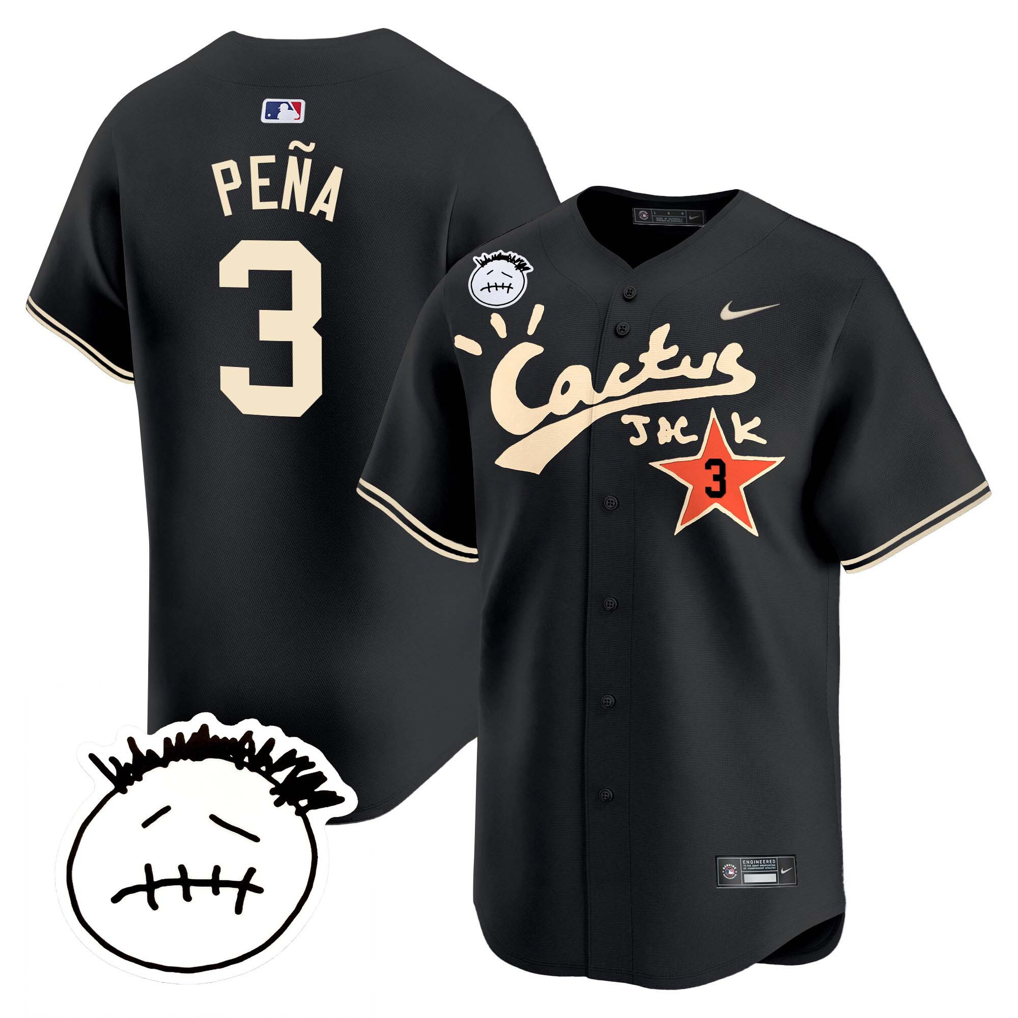 Jeremy Pena Men's Houston Astros Cactus Jack Patch Vapor Premier Limited V5 Black Jersey - All Stitched