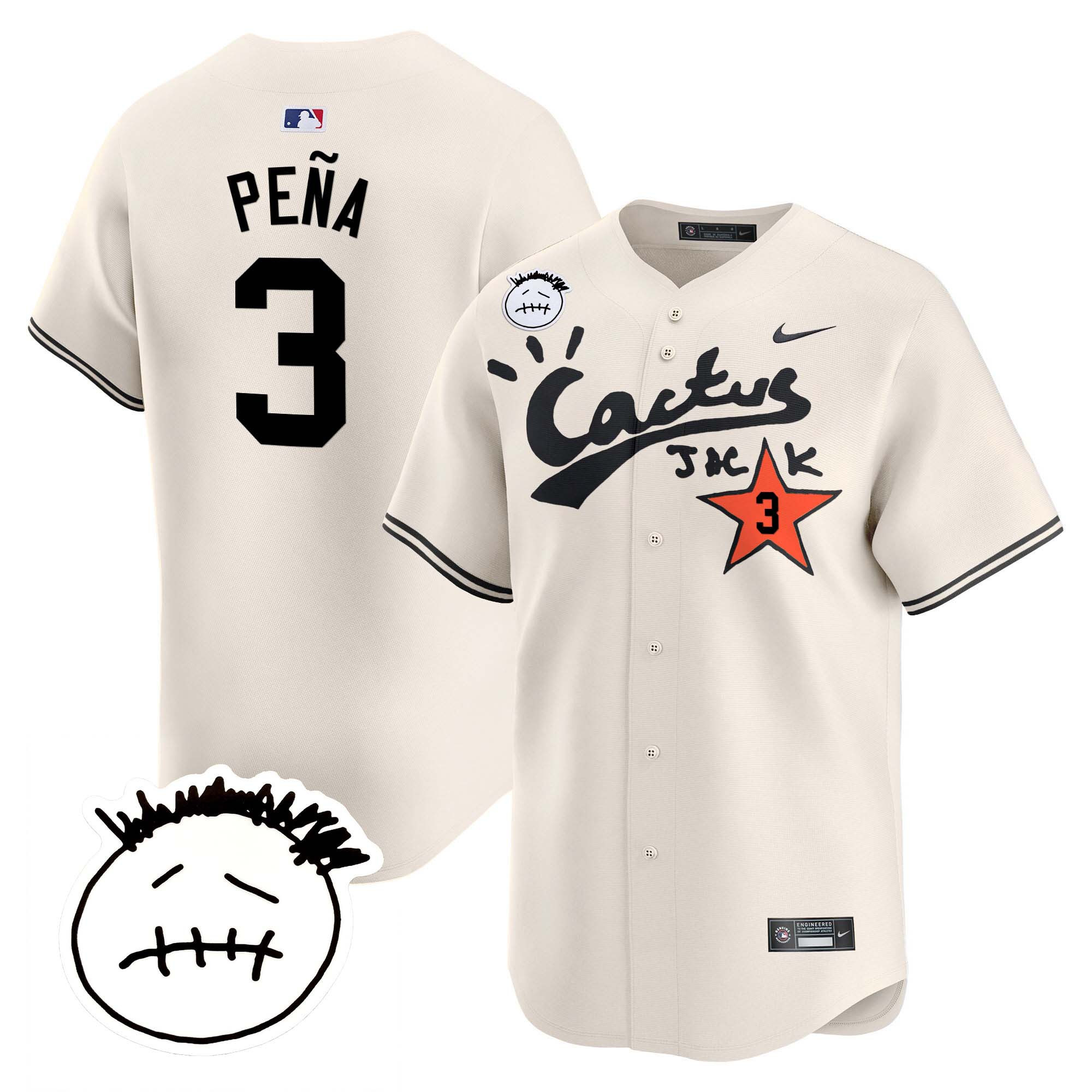 Jeremy Pena Men's Houston Astros Cactus Jack Patch Vapor Premier Limited V5 Cream Jersey - All Stitched