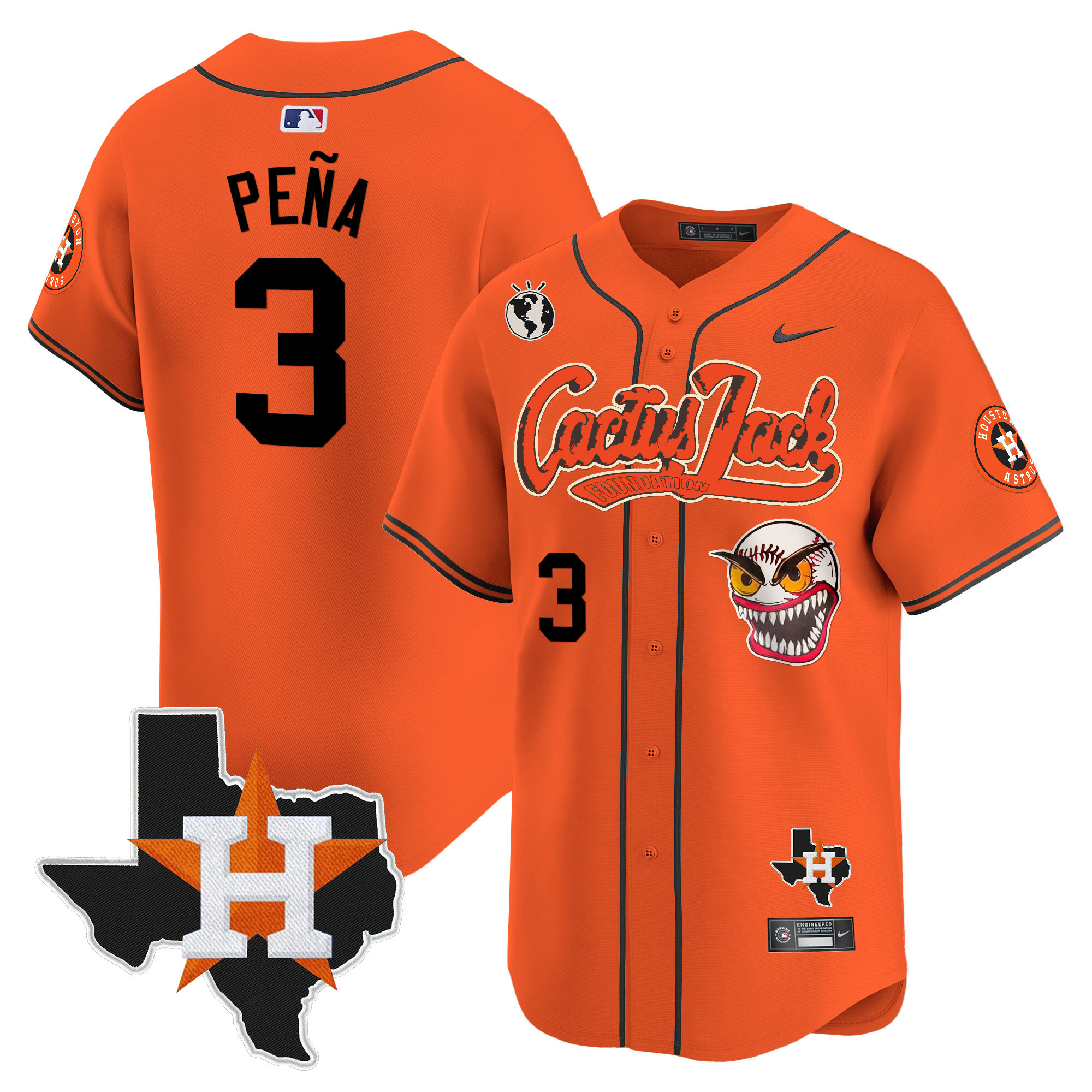 Jeremy Pena Men's Houston Astros Cactus Jack Patch Vapor Premier Limited V6 Orange Jersey - All Stitched
