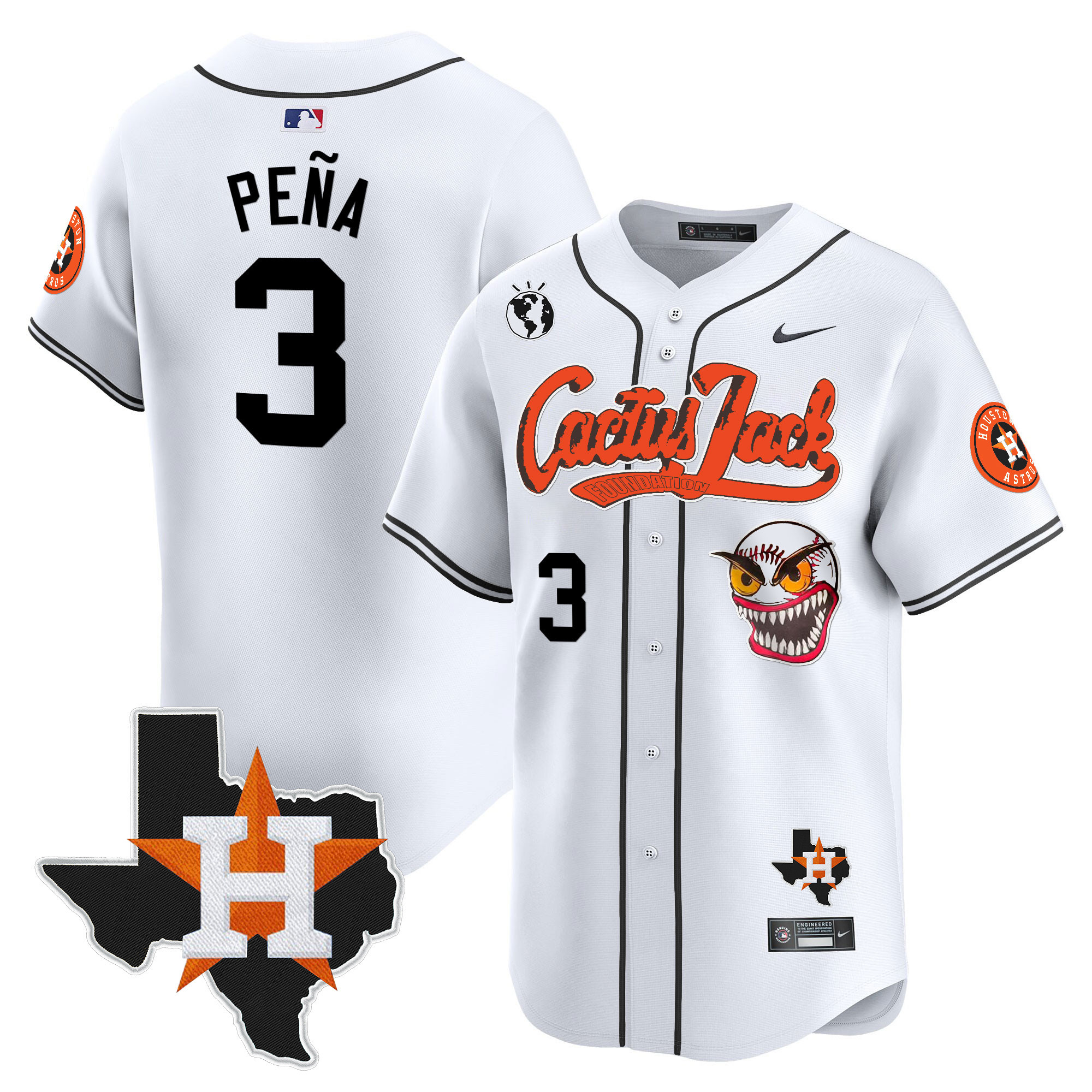 Jeremy Pena Men's Houston Astros Cactus Jack Patch Vapor Premier Limited V6 White Jersey - All Stitched