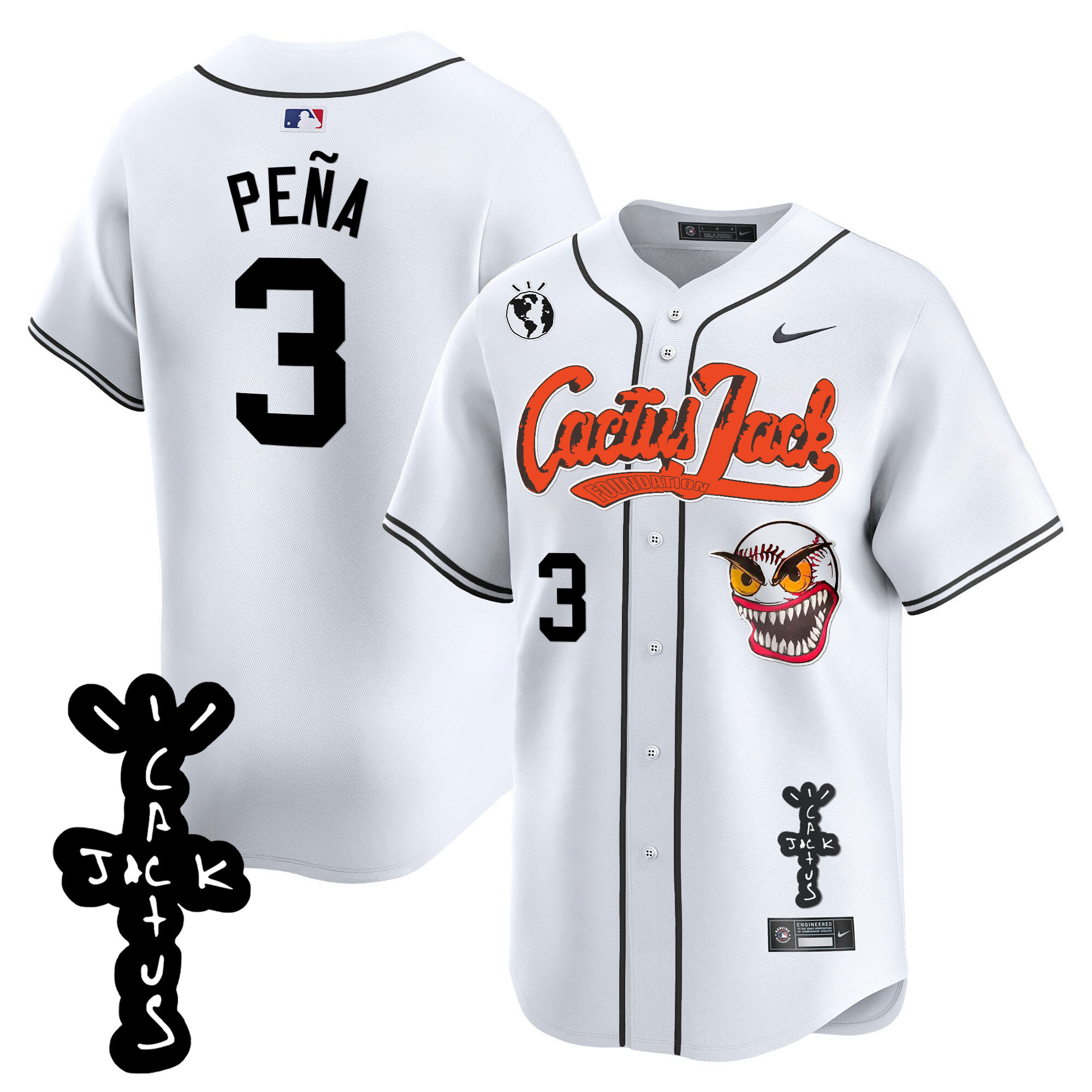 Jeremy Pena Men's Houston Astros Cactus Jack Patch Vapor Premier Limited White Jersey - All Stitched
