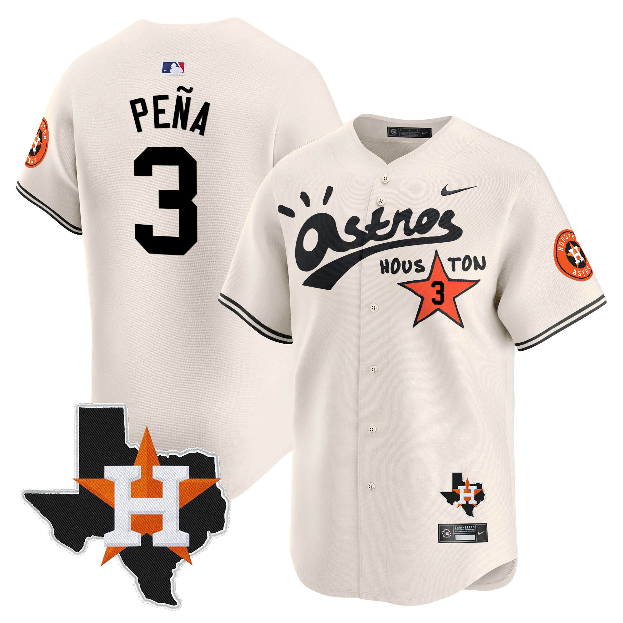 Jeremy Pena Men's Houston Astros Cactus Jack Style Vapor Premier Limited Cream Jersey - All Stitched