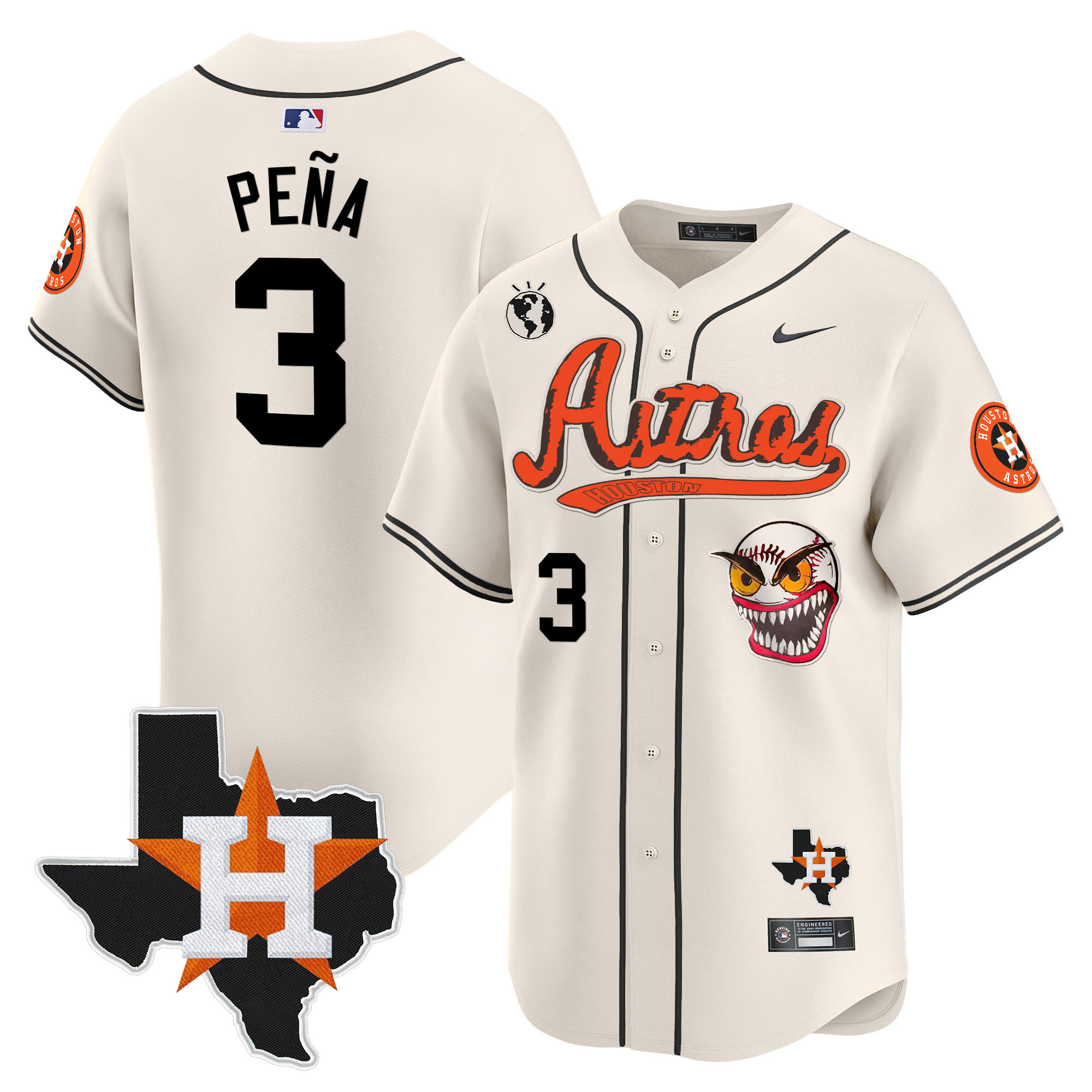 Jeremy Pena Men's Houston Astros Cactus Jack Style Vapor Premier Limited V2 Cream Jersey - All Stitched