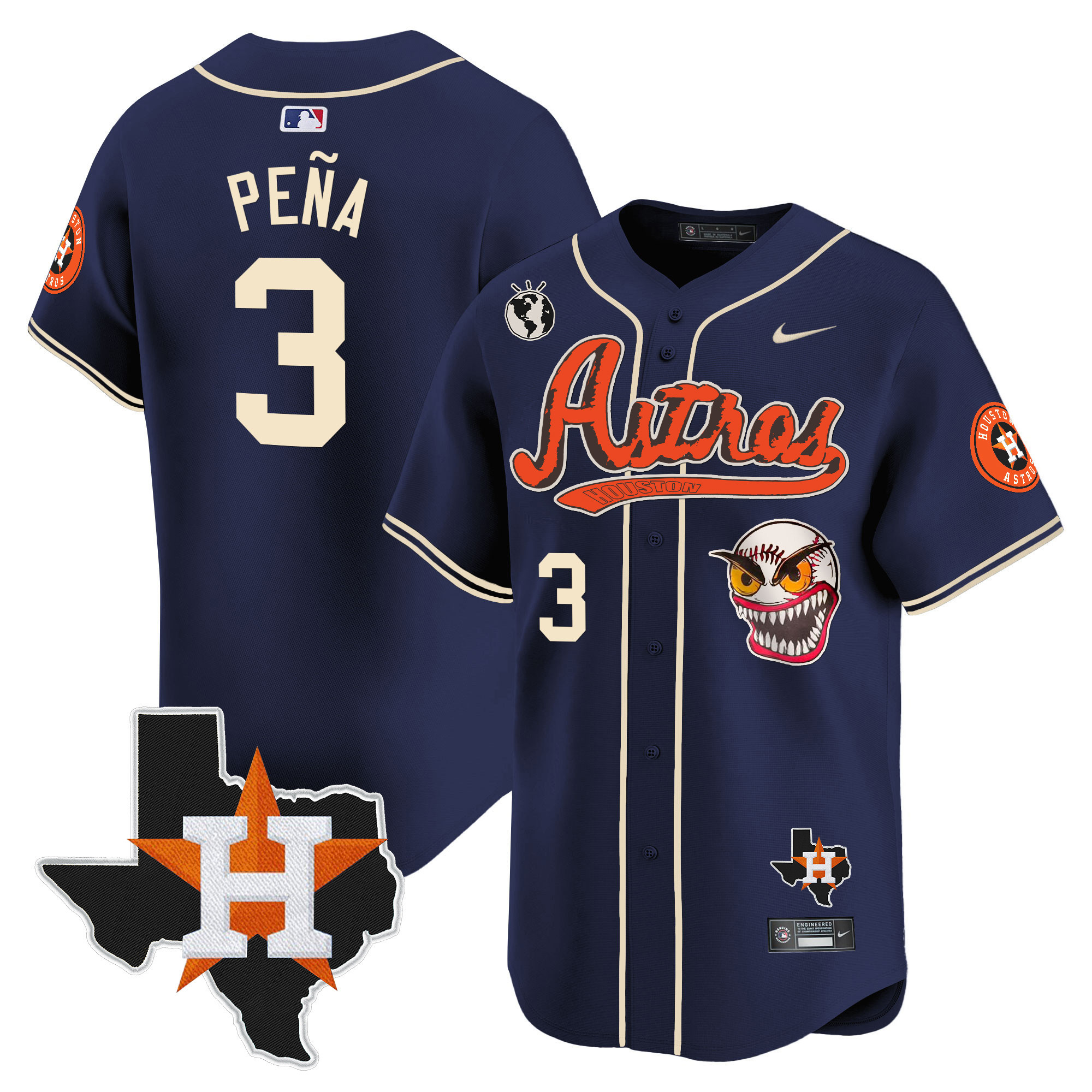 Jeremy Pena Men's Houston Astros Cactus Jack Style Vapor Premier Limited V2 Navy Jersey - All Stitched