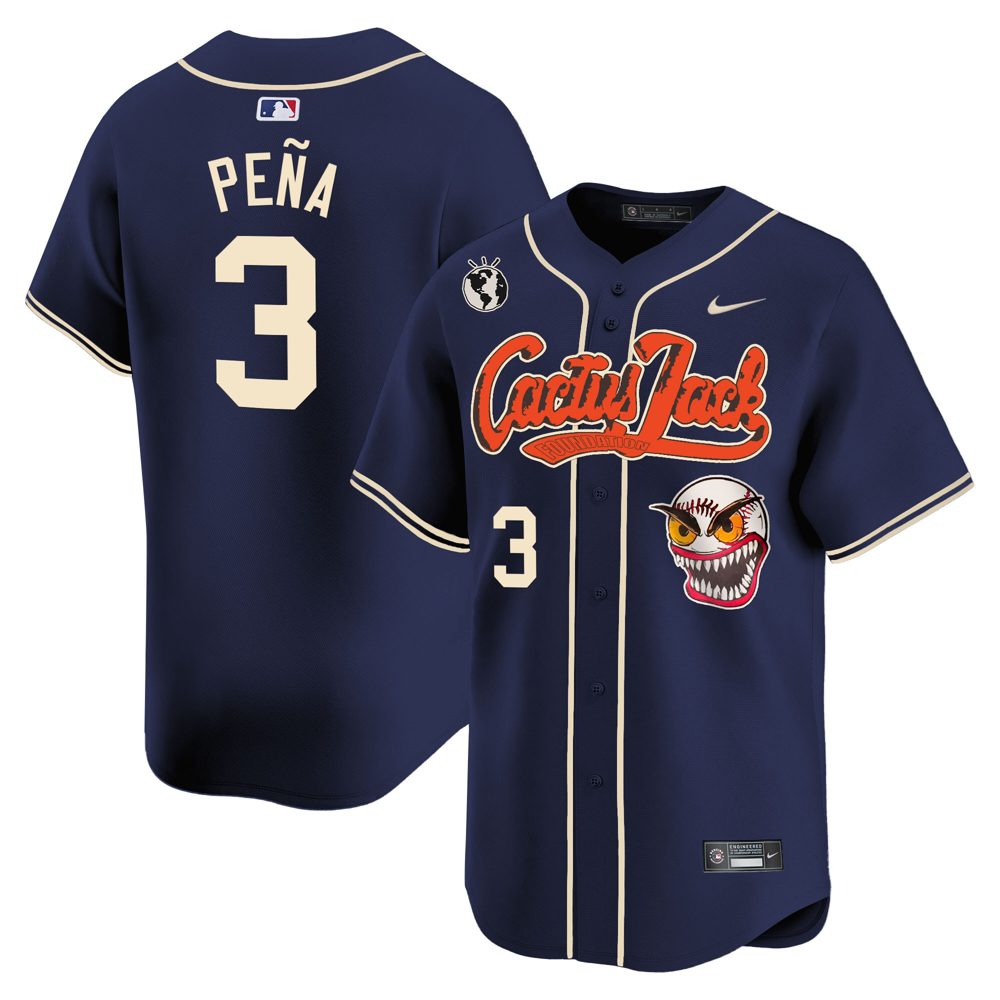 Jeremy Pena Men's Houston Astros Cactus Jack Vapor Premier Limited Navy Jersey - All Stitched