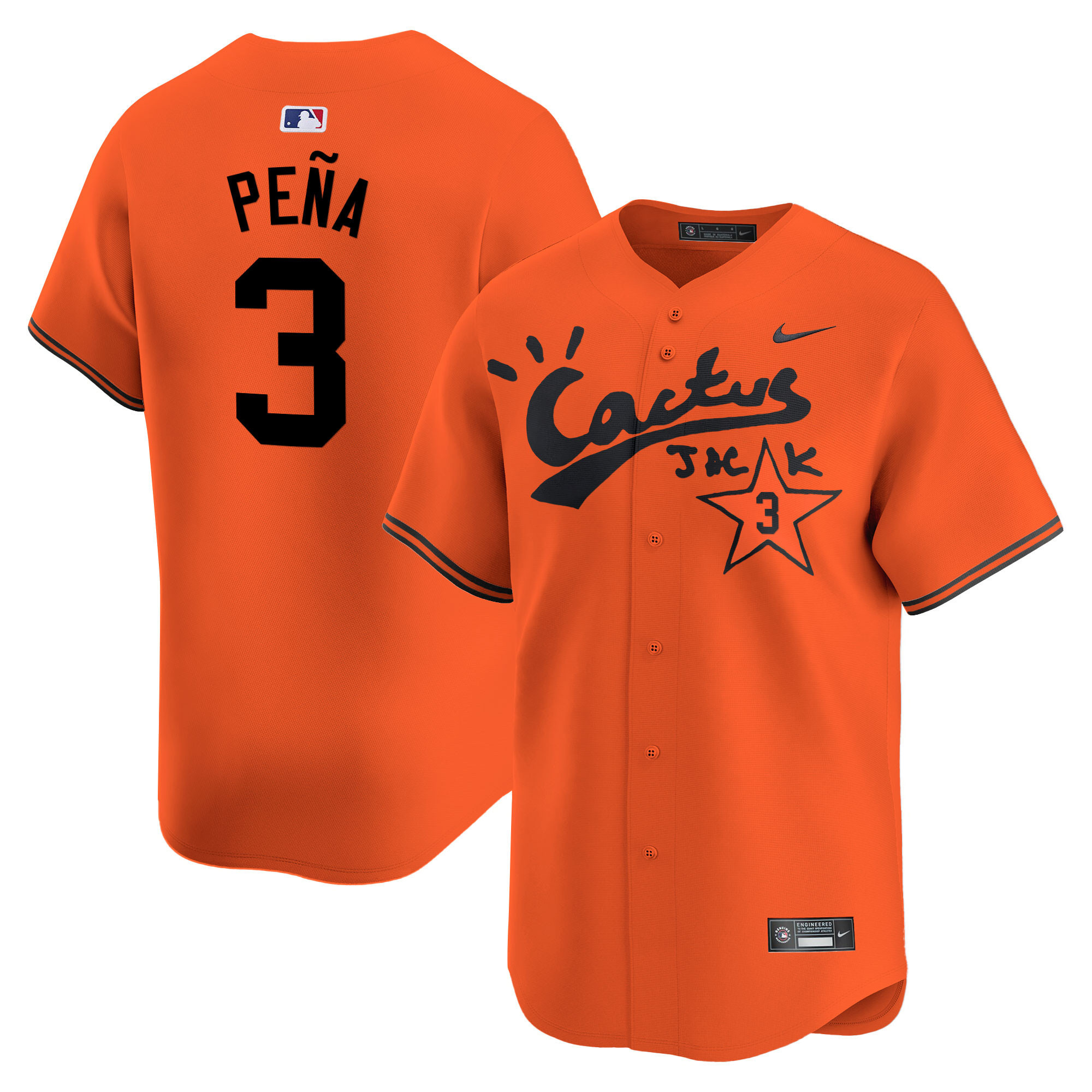 Jeremy Pena Men's Houston Astros Cactus Jack Vapor Premier Limited V2 Orange Jersey - All Stitched