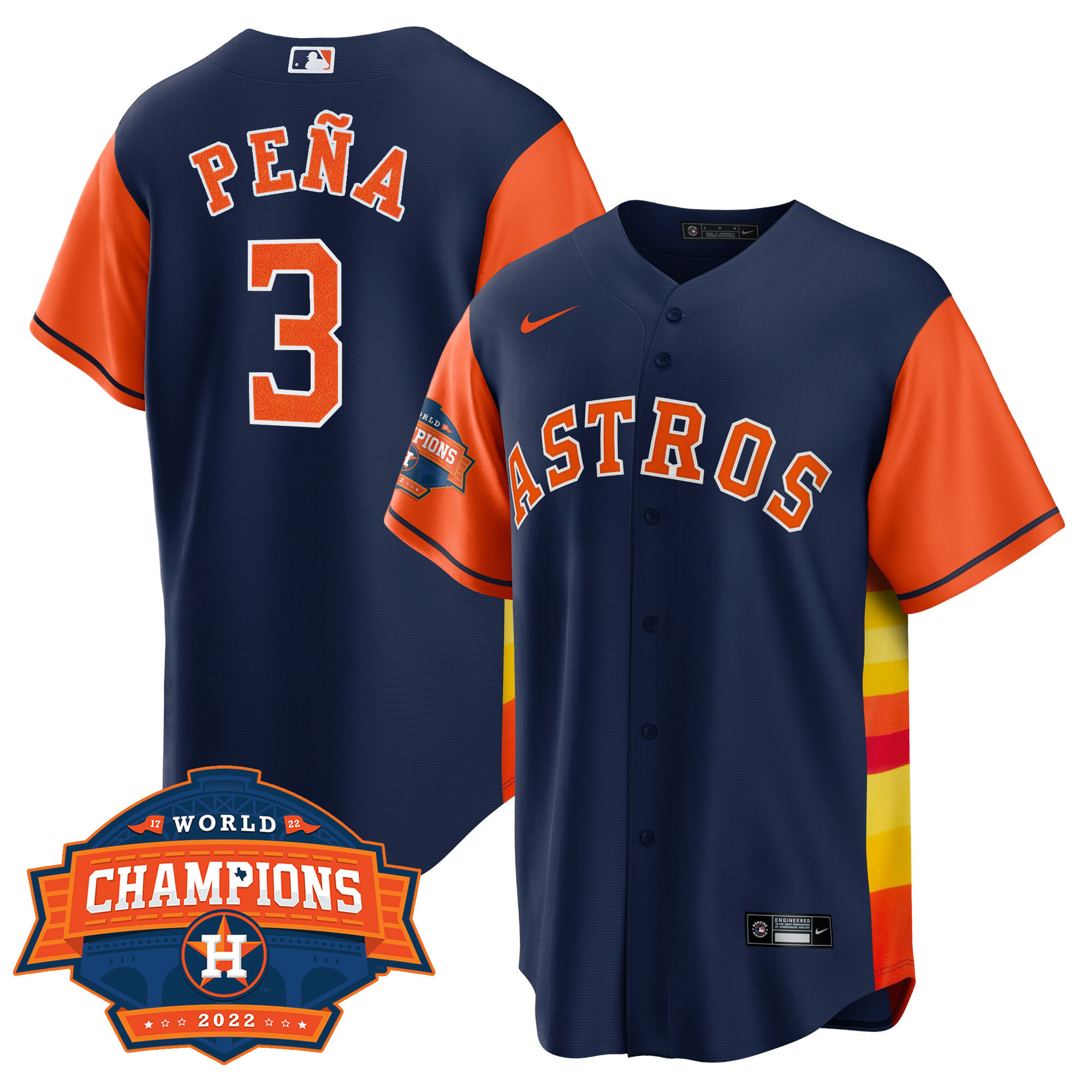 Jeremy Pena Men's Houston Astros Cool Base Split 2022 Champions Limited Player Orange Sleeves Jersey - All Stitched