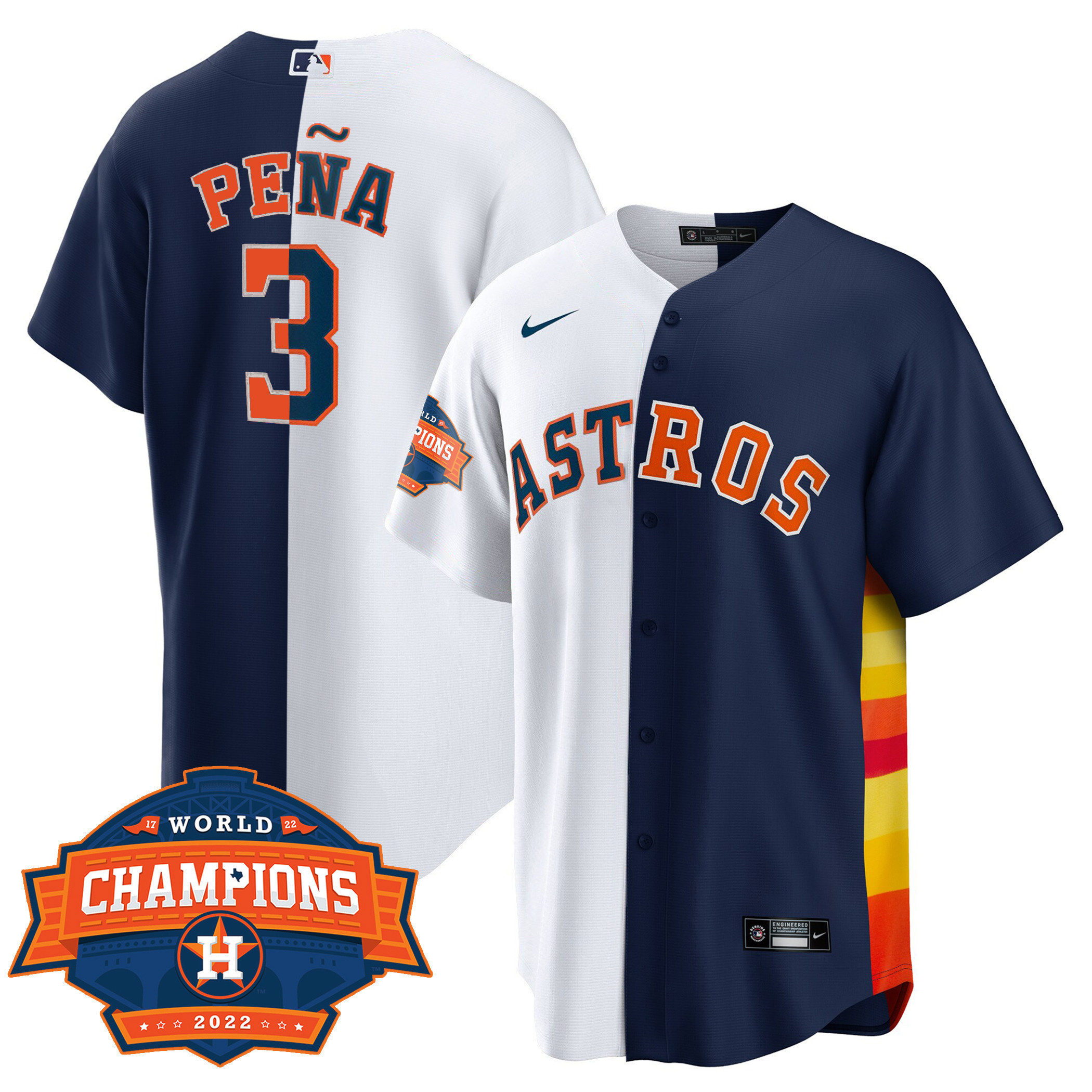 Jeremy Pena Men's Houston Astros Cool Base Split 2022 Champions Limited Player White Navy Jersey - All Stitched