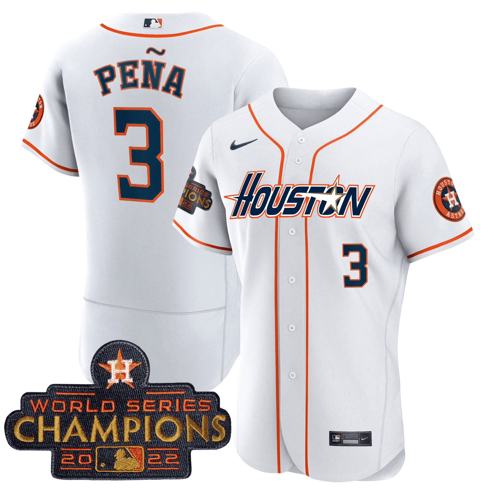 Jeremy Pena Men's Houston Astros Gray & Gold 2023 Champions Patch Flex Home Jersey - All Stitched