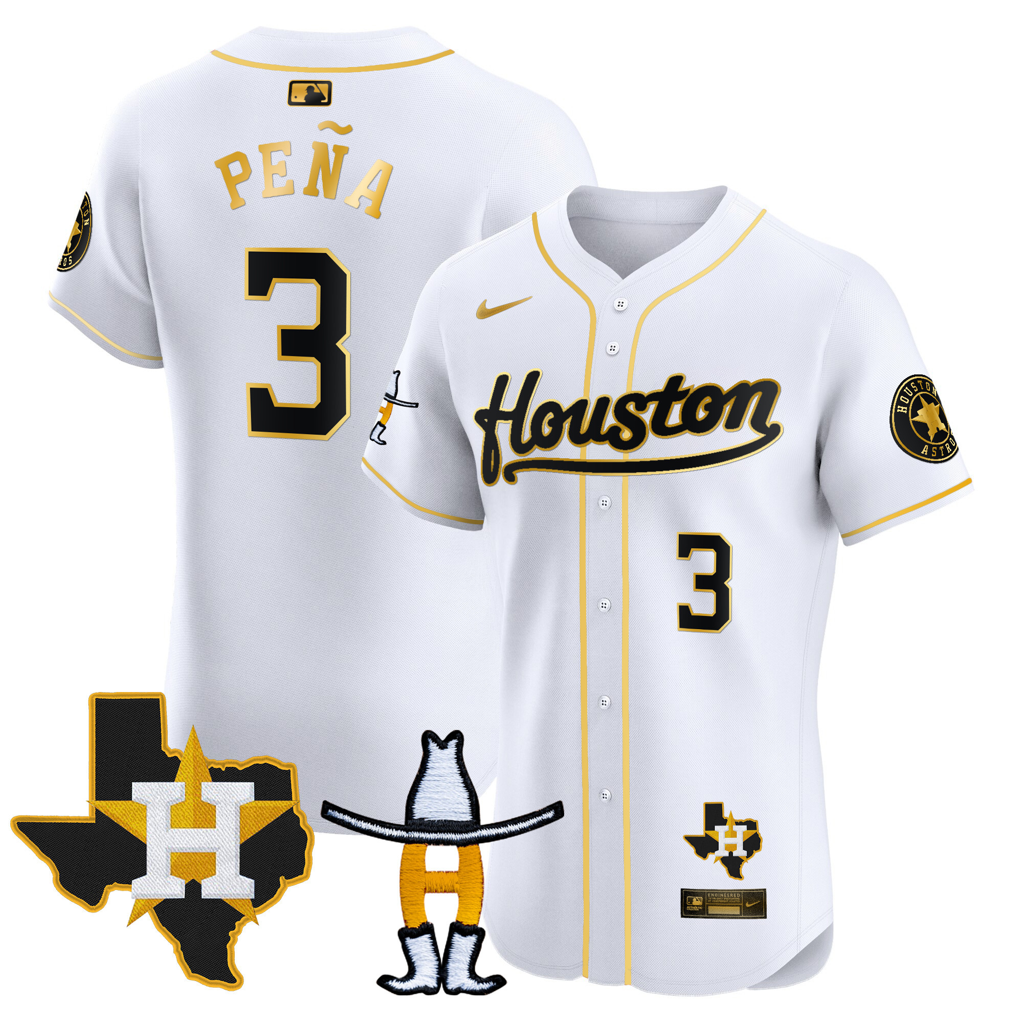 Jeremy Pena Men's Houston Astros Houston Rodeo Patch Vapor Premier Elite White Gold Jersey - All Stitched
