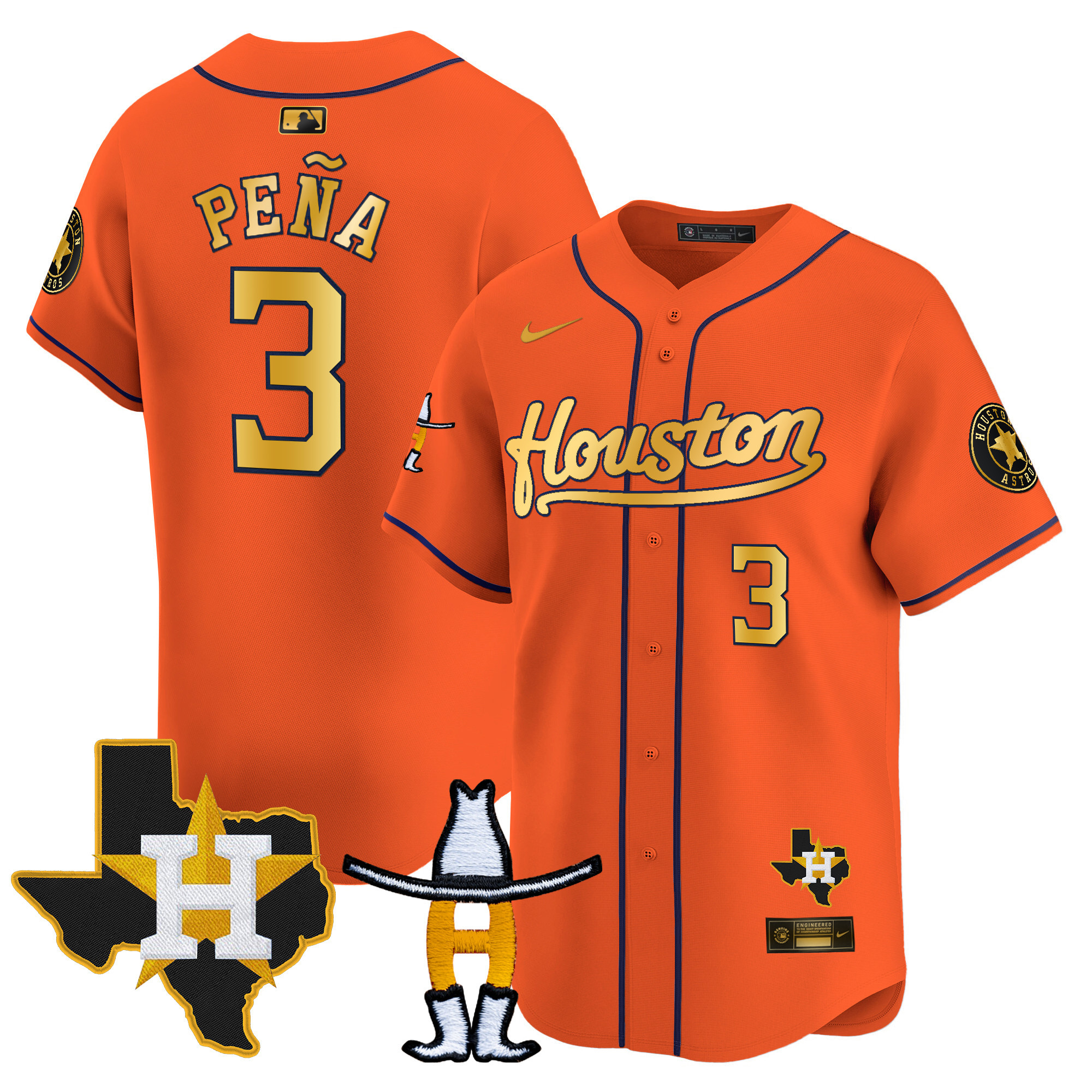 Jeremy Pena Men's Houston Astros Houston Rodeo Patch Vapor Premier Limited Orange Gold Jersey - All Stitched