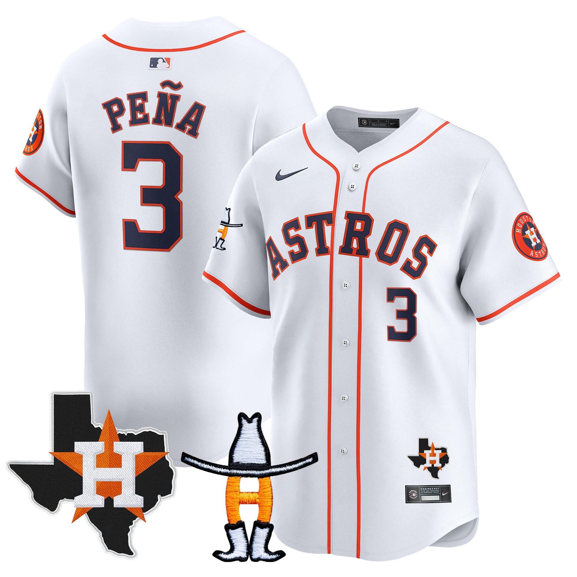 Jeremy Pena Men's Houston Astros Houston Rodeo Patch Vapor Premier Limited V2 Home Jersey - All Stitched
