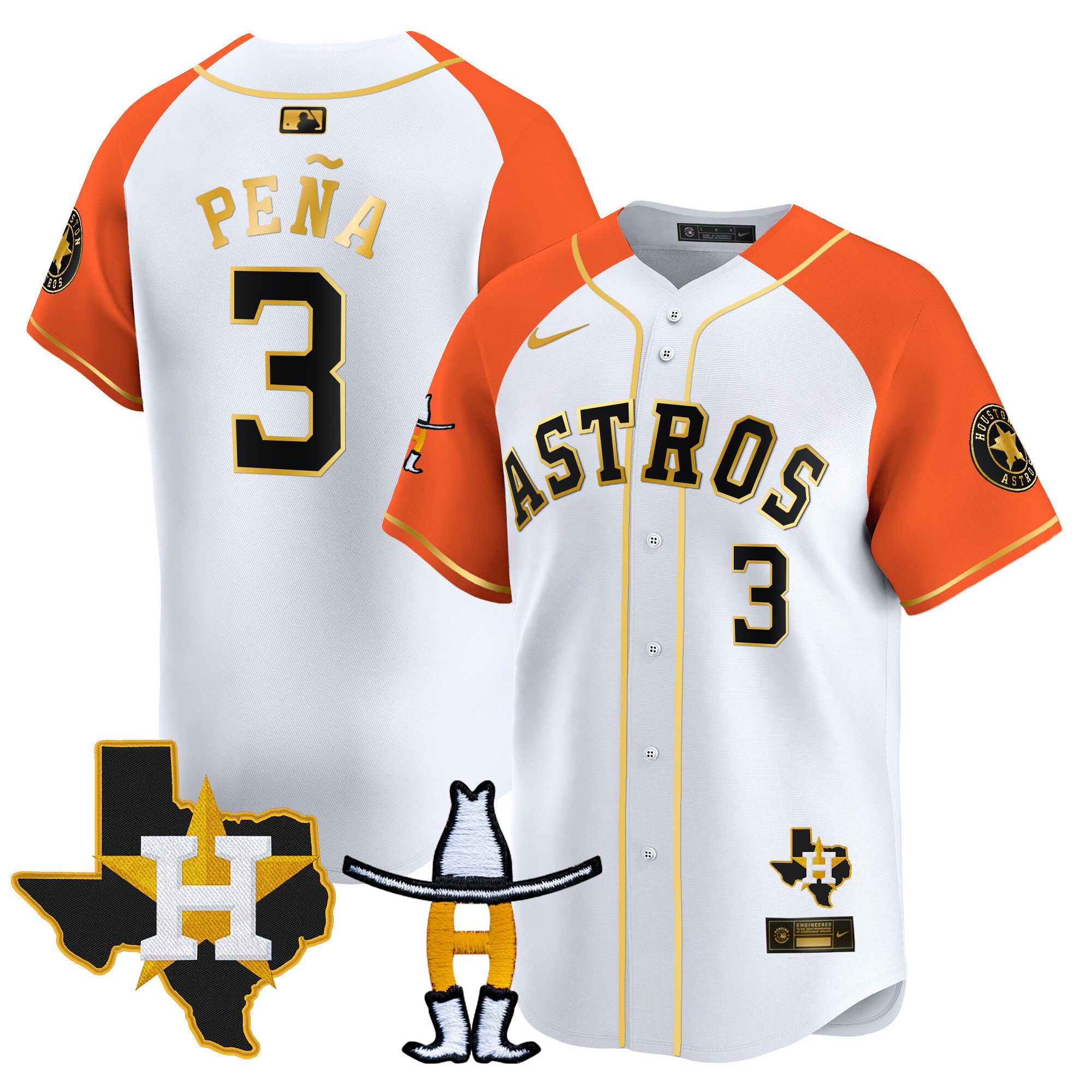 Jeremy Pena Men's Houston Astros Houston Rodeo Patch Vapor Premier Limited V2 White Alternate Jersey - All Stitched