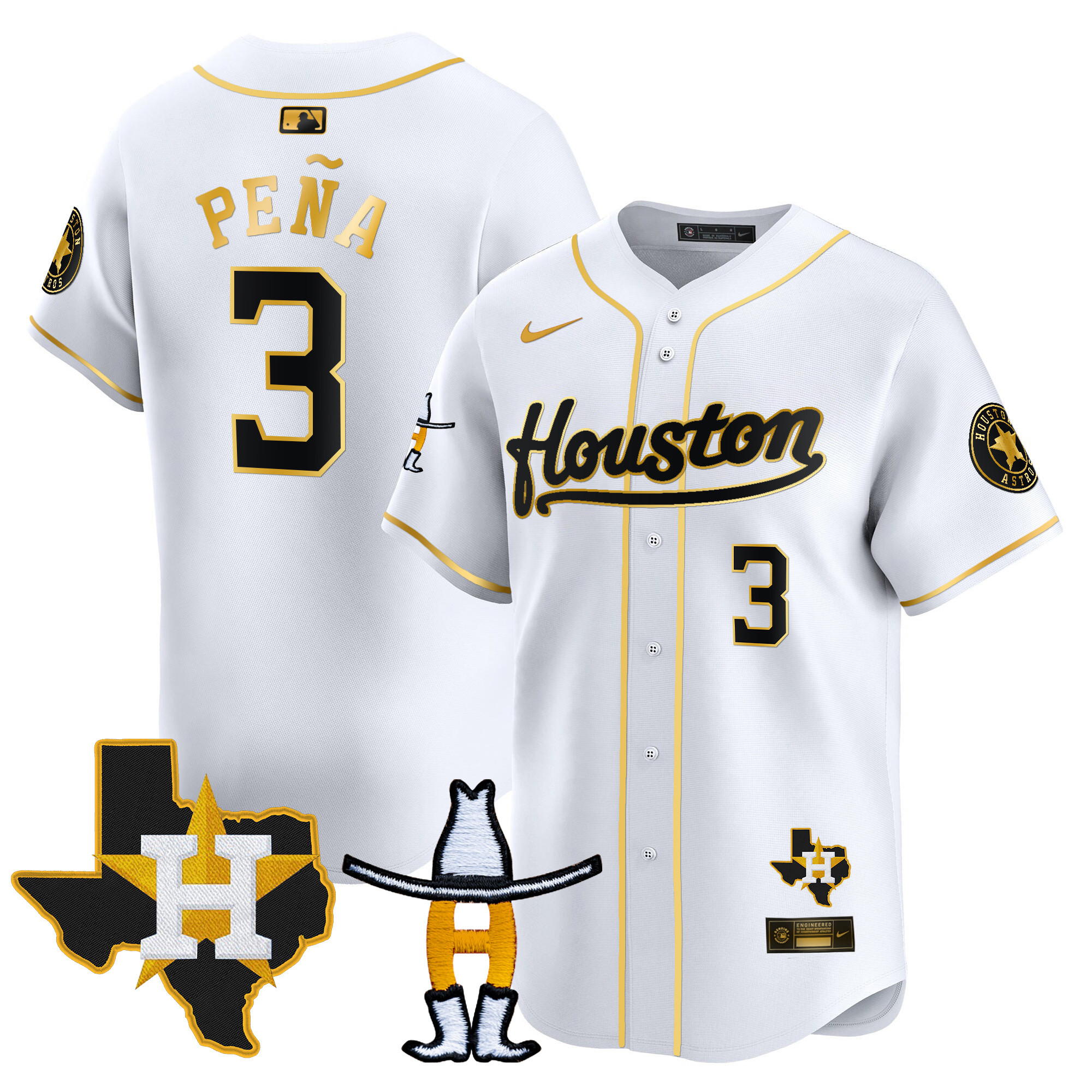Jeremy Pena Men's Houston Astros Houston Rodeo Patch Vapor Premier Limited White Gold Jersey - All Stitched
