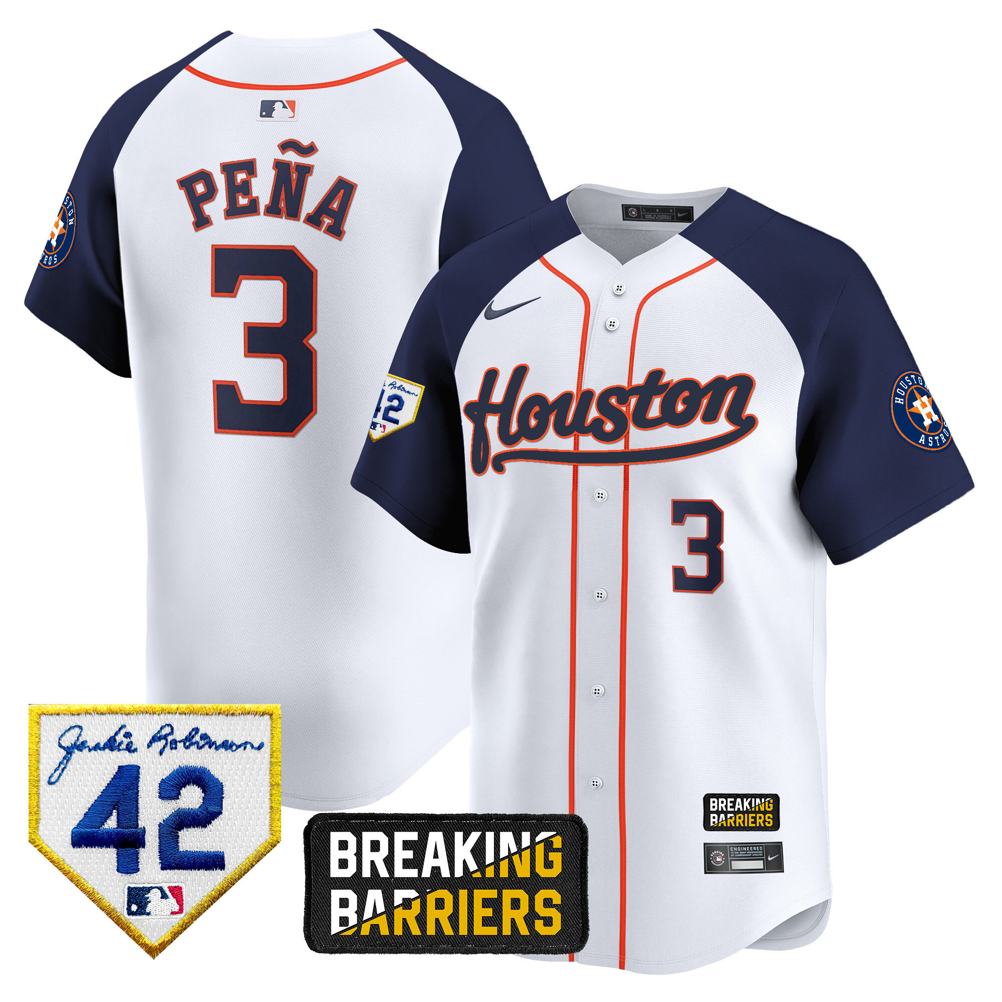 Jeremy Pena Men's Houston Astros Jackie Robinson Breaking Barriers Patch Vapor Premier Limited Alternate Jersey - All Stitched