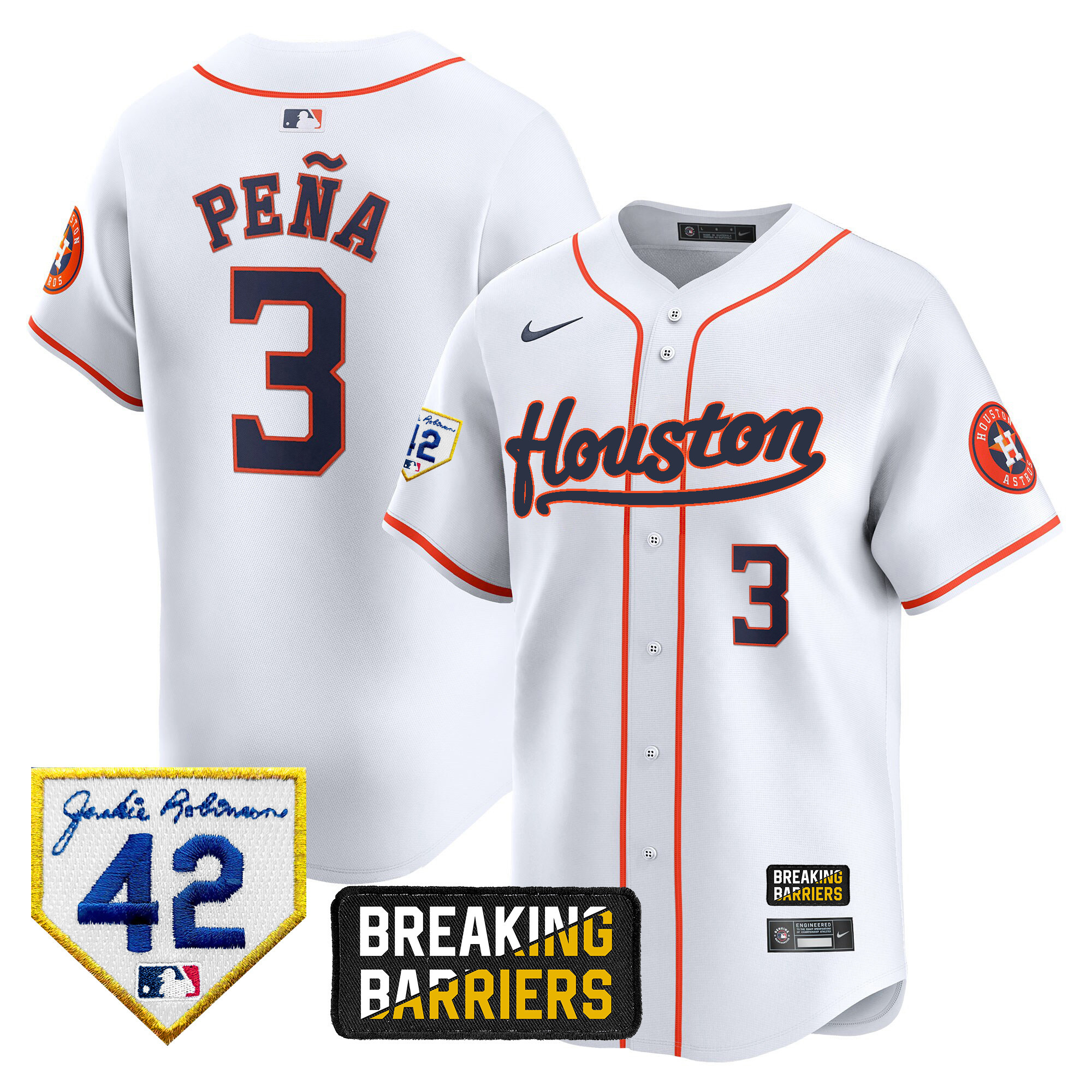 Jeremy Pena Men's Houston Astros Jackie Robinson Breaking Barriers Patch Vapor Premier Limited Home Jersey - All Stitched