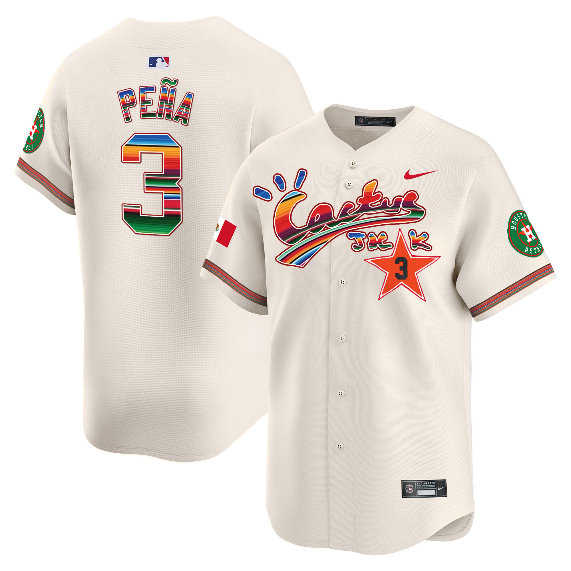 Jeremy Pena Men's Houston Astros Mexico Cactus Jack Vapor Premier Limited Cream Jersey - All Stitched
