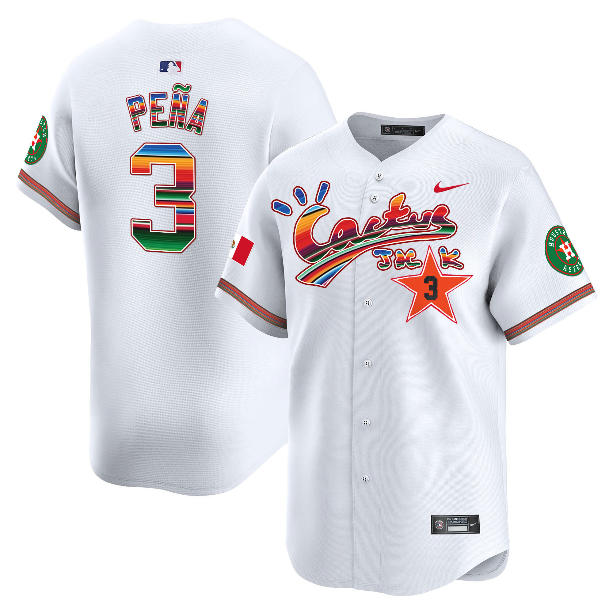 Jeremy Pena Men's Houston Astros Mexico Cactus Jack Vapor Premier Limited White Jersey - All Stitched