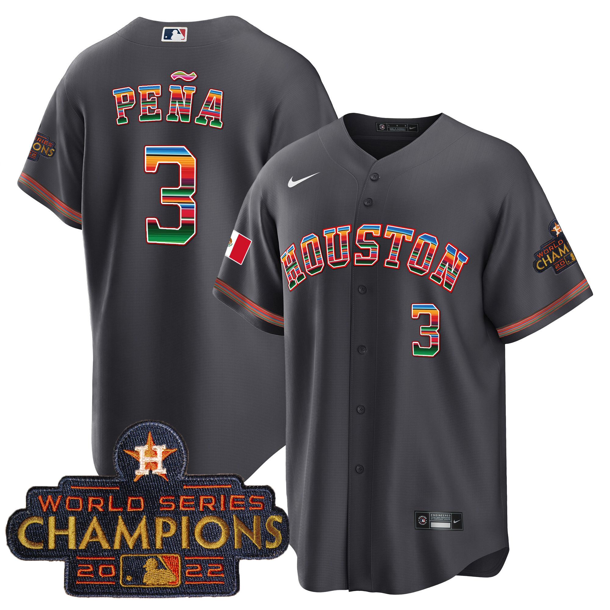 Jeremy Pena Men's Houston Astros Mexico Cool Base Limited V2 Charcoal Jersey - All Stitched