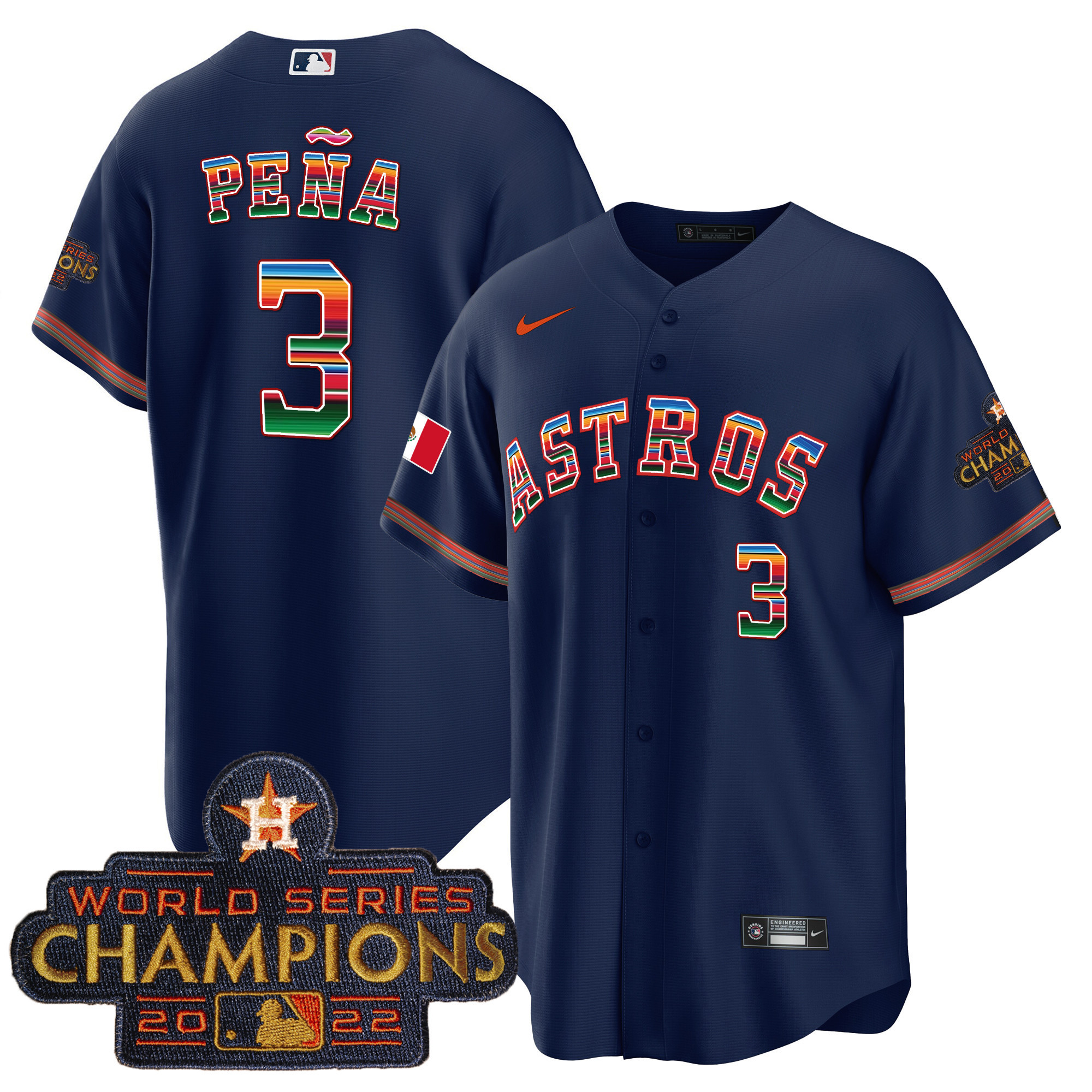 Jeremy Pena Men's Houston Astros Mexico Cool Base Limited V2 Navy Jersey - All Stitched