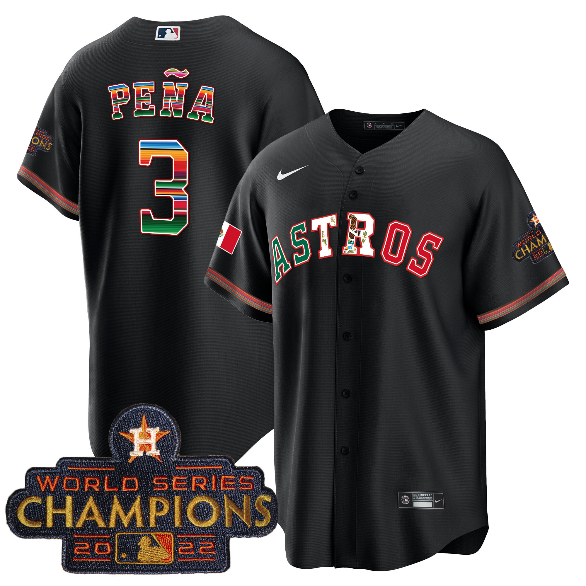 Jeremy Pena Men's Houston Astros Mexico Cool Base Limited V3 Black Jersey - All Stitched