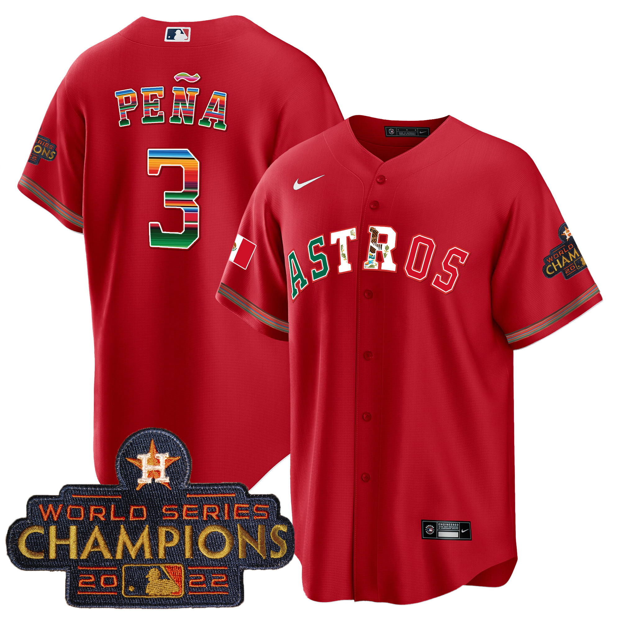 Jeremy Pena Men's Houston Astros Mexico Cool Base Limited V3 Red Jersey - All Stitched