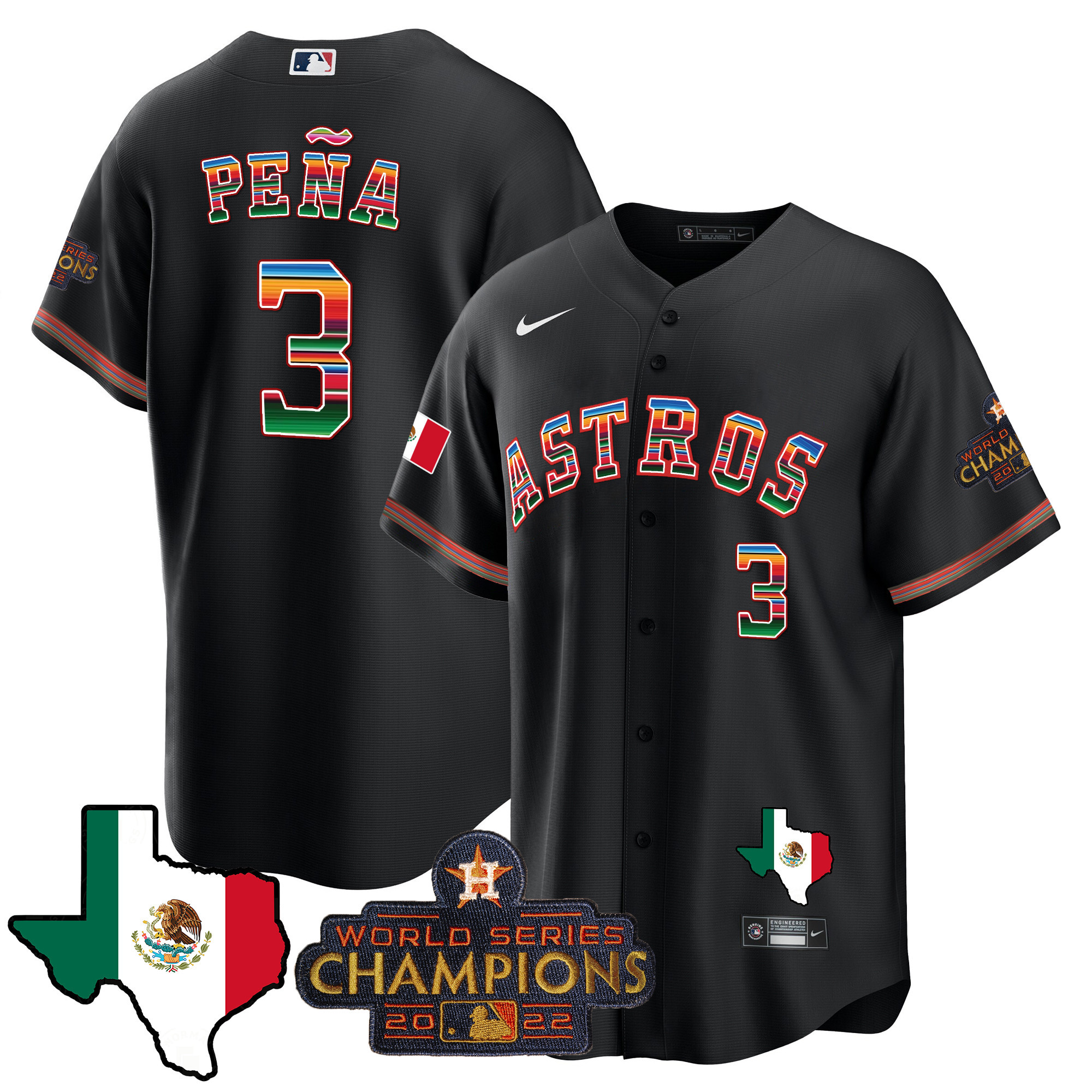 Jeremy Pena Men's Houston Astros Mexico Texas Map Cool Base Black Jersey - All Stitched
