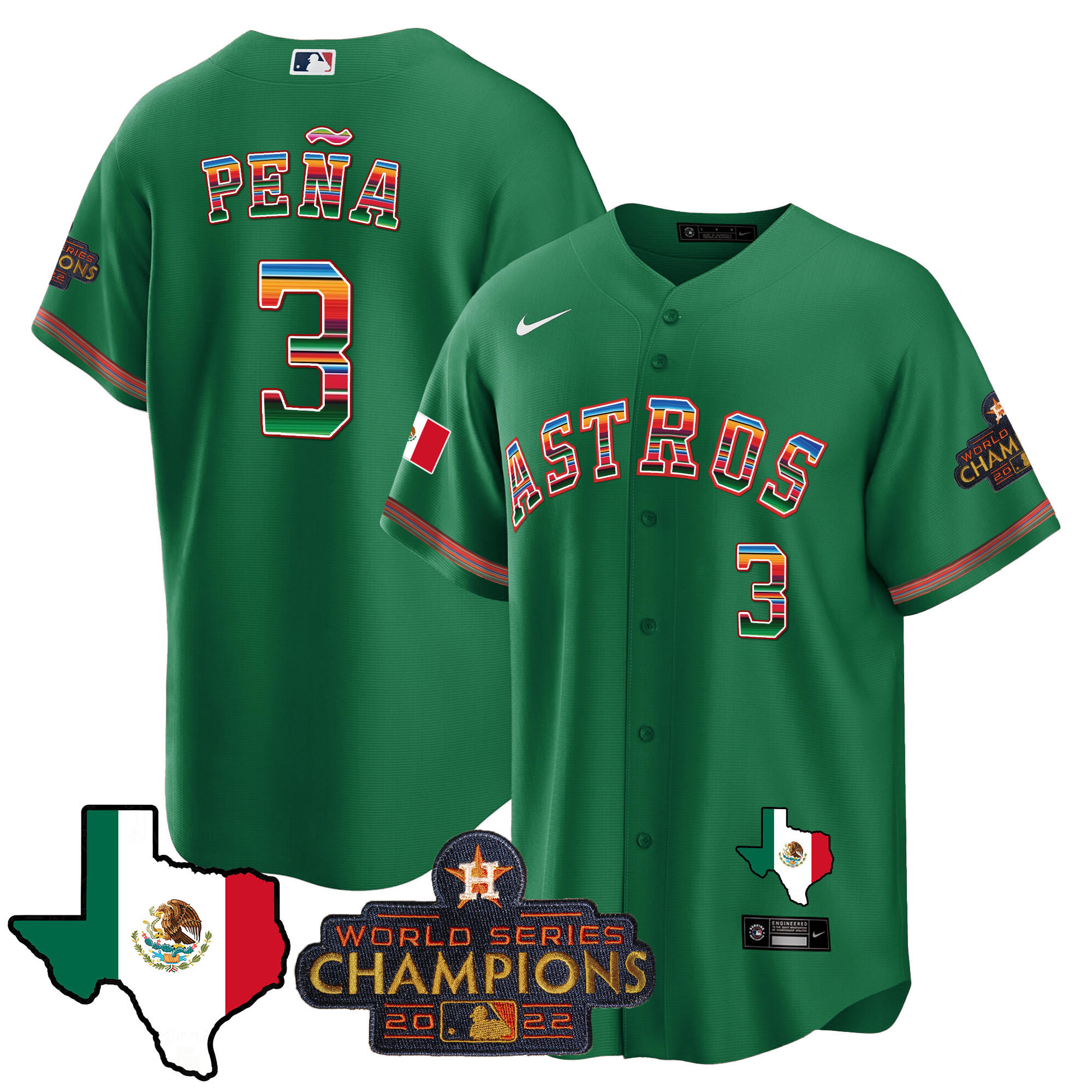 Jeremy Pena Men's Houston Astros Mexico Texas Map Cool Base Green Jersey - All Stitched