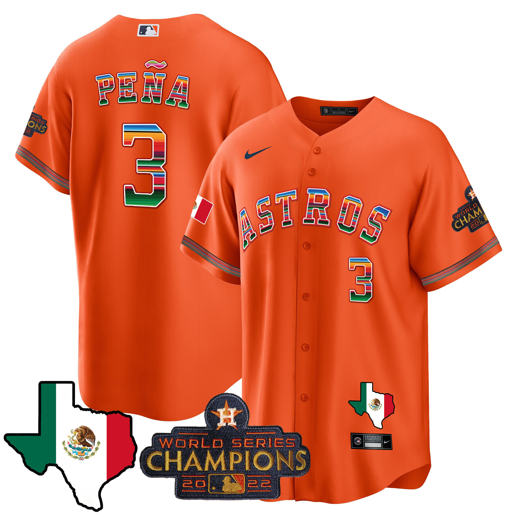 Jeremy Pena Men's Houston Astros Mexico Texas Map Cool Base Orange Jersey - All Stitched