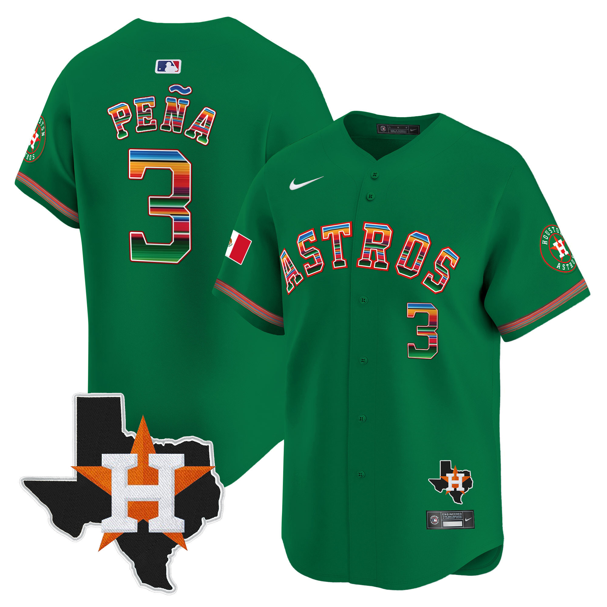Jeremy Pena Men's Houston Astros Mexico Texas Patch Vapor Premier Limited Green Jersey - All Stitched