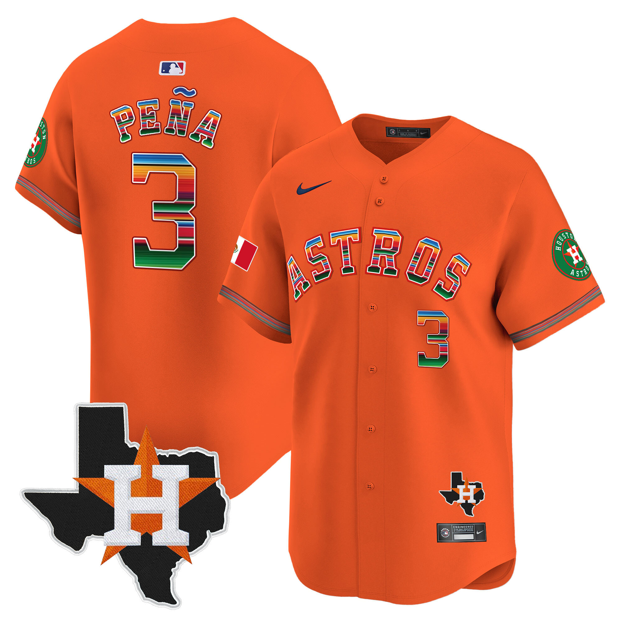 Jeremy Pena Men's Houston Astros Mexico Texas Patch Vapor Premier Limited Orange Jersey - All Stitched