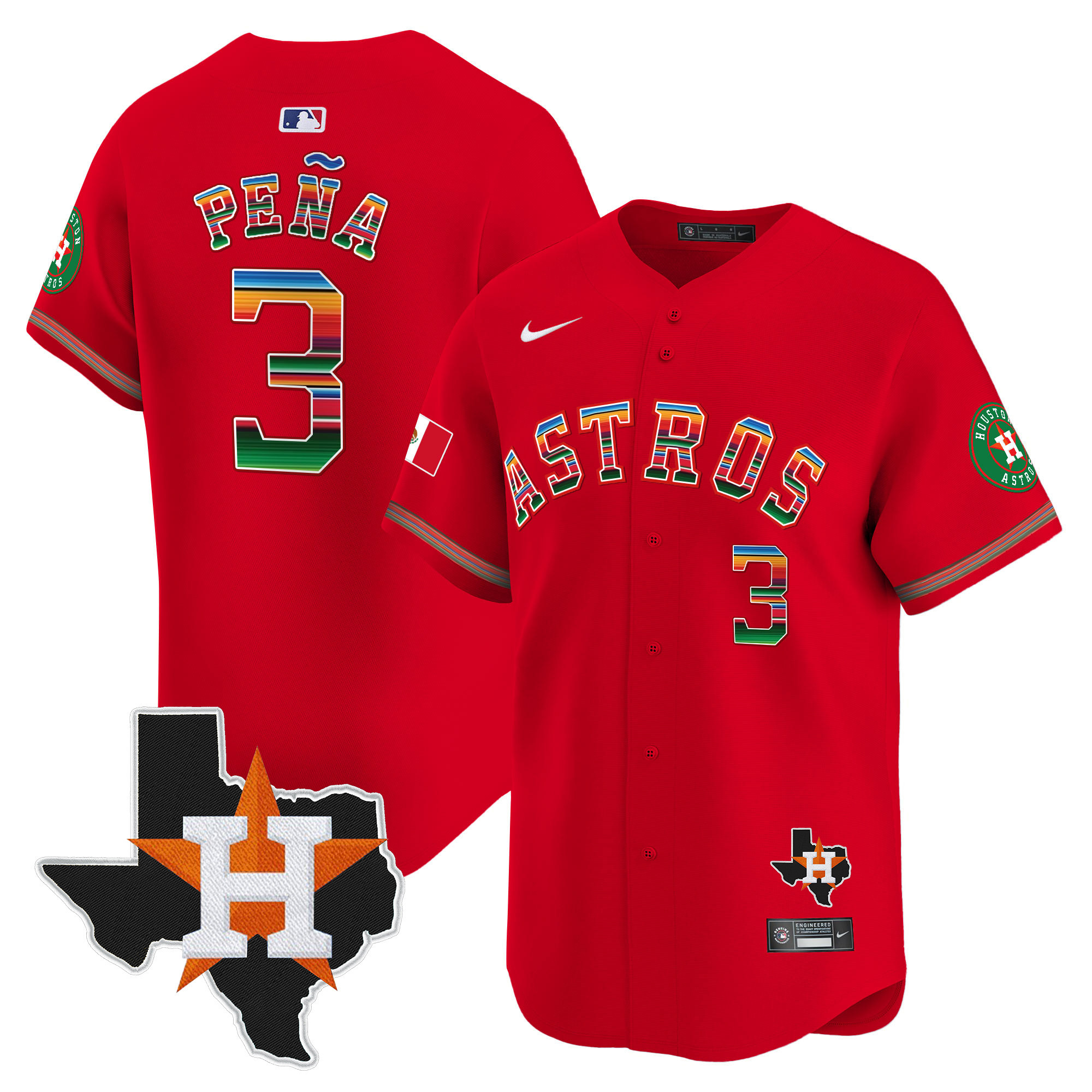 Jeremy Pena Men's Houston Astros Mexico Texas Patch Vapor Premier Limited Red Jersey - All Stitched