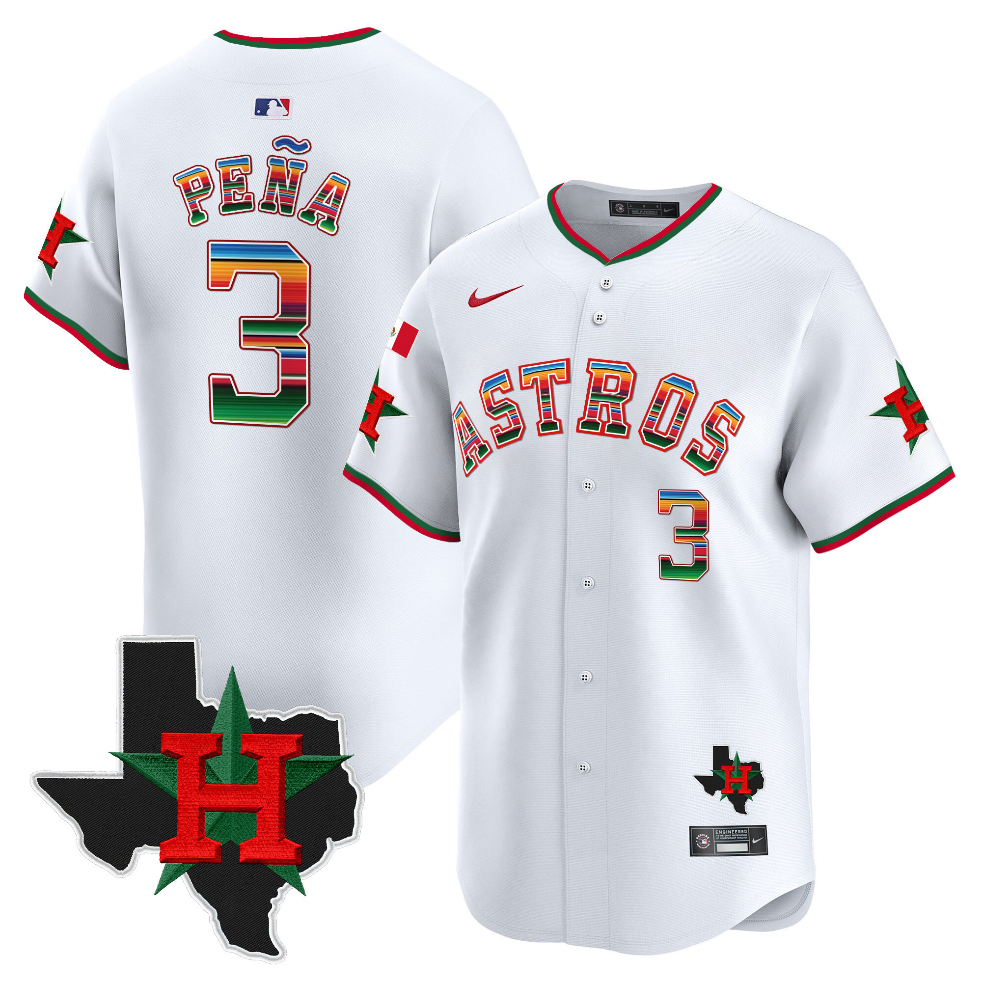 Jeremy Pena Men's Houston Astros Mexico Texas Patch Vapor Premier Limited V2 White Jersey - All Stitched