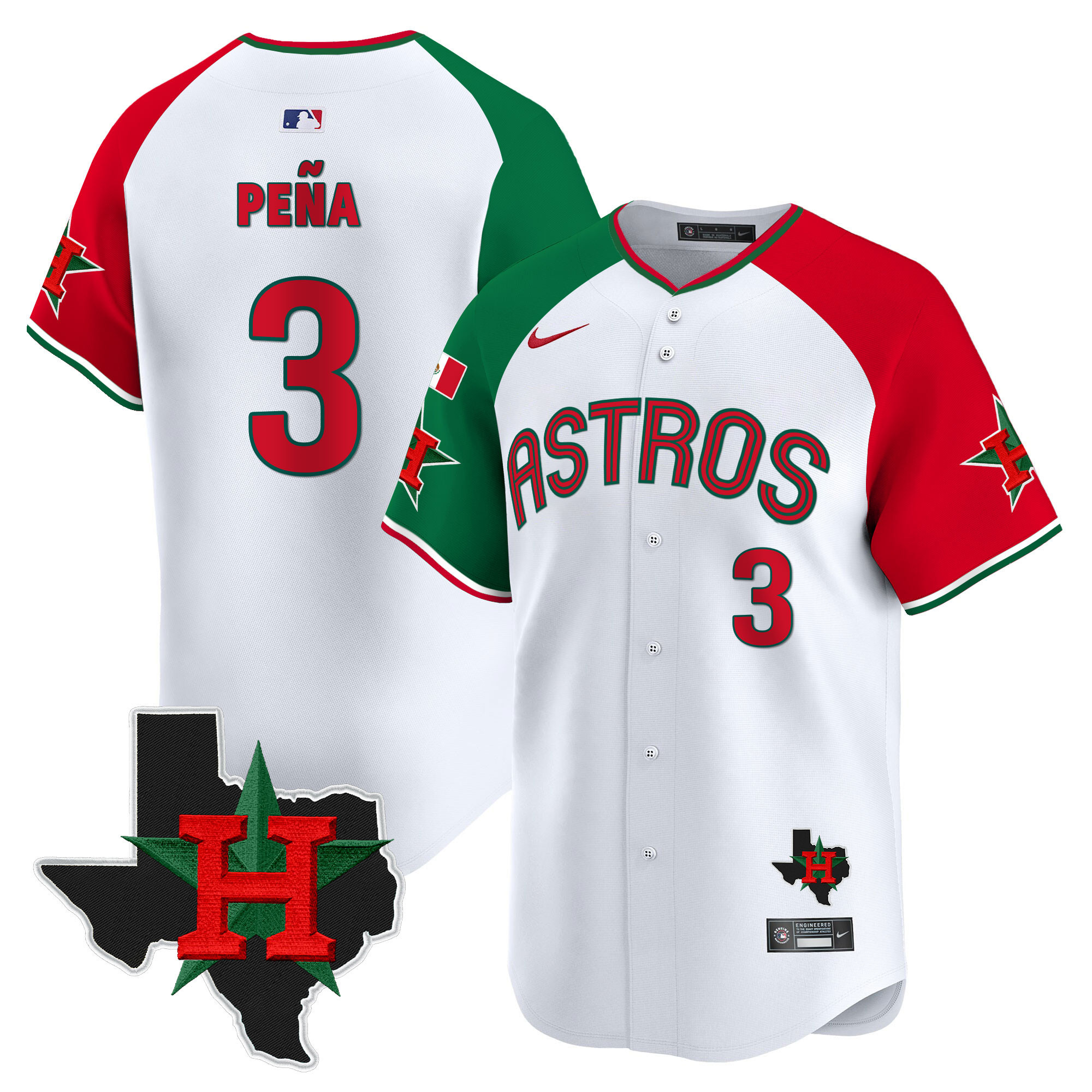Jeremy Pena Men's Houston Astros Mexico Texas Patch Vapor Premier Limited V3 Alternate Jersey - All Stitched