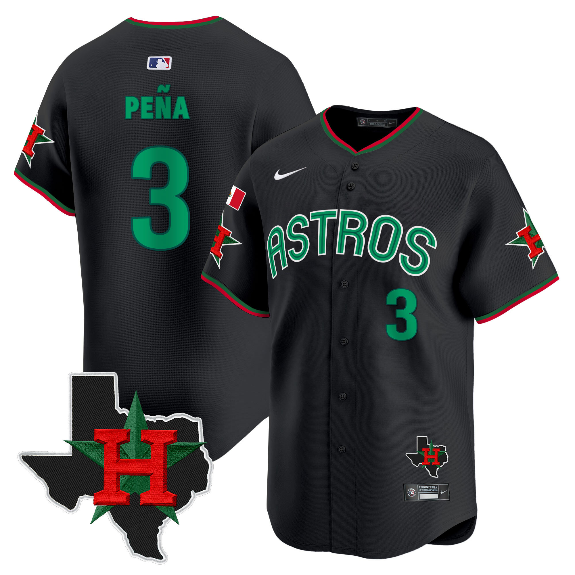 Jeremy Pena Men's Houston Astros Mexico Texas Patch Vapor Premier Limited V3 Black Jersey - All Stitched