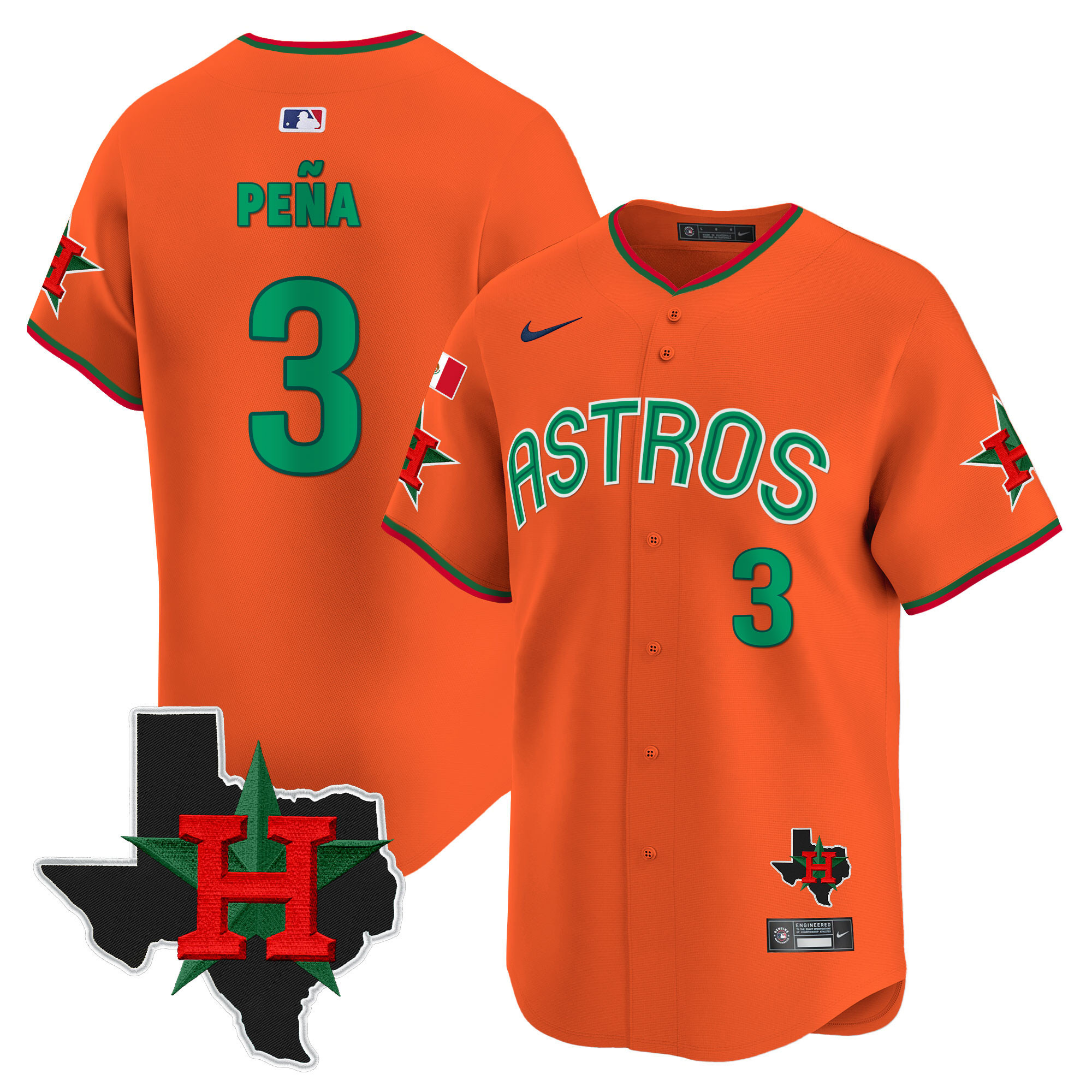 Jeremy Pena Men's Houston Astros Mexico Texas Patch Vapor Premier Limited V3 Orange Jersey - All Stitched