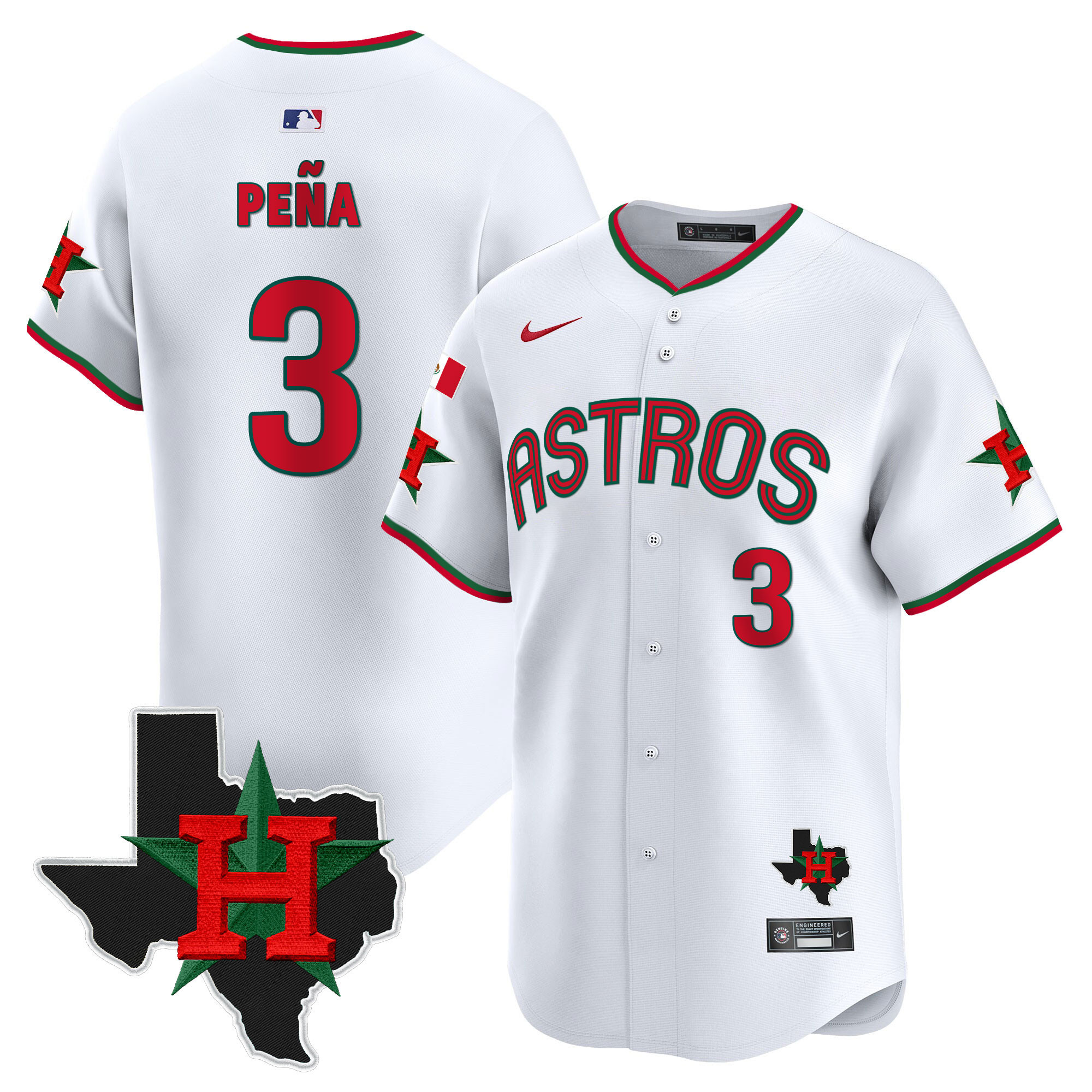 Jeremy Pena Men's Houston Astros Mexico Texas Patch Vapor Premier Limited V3 White Jersey - All Stitched